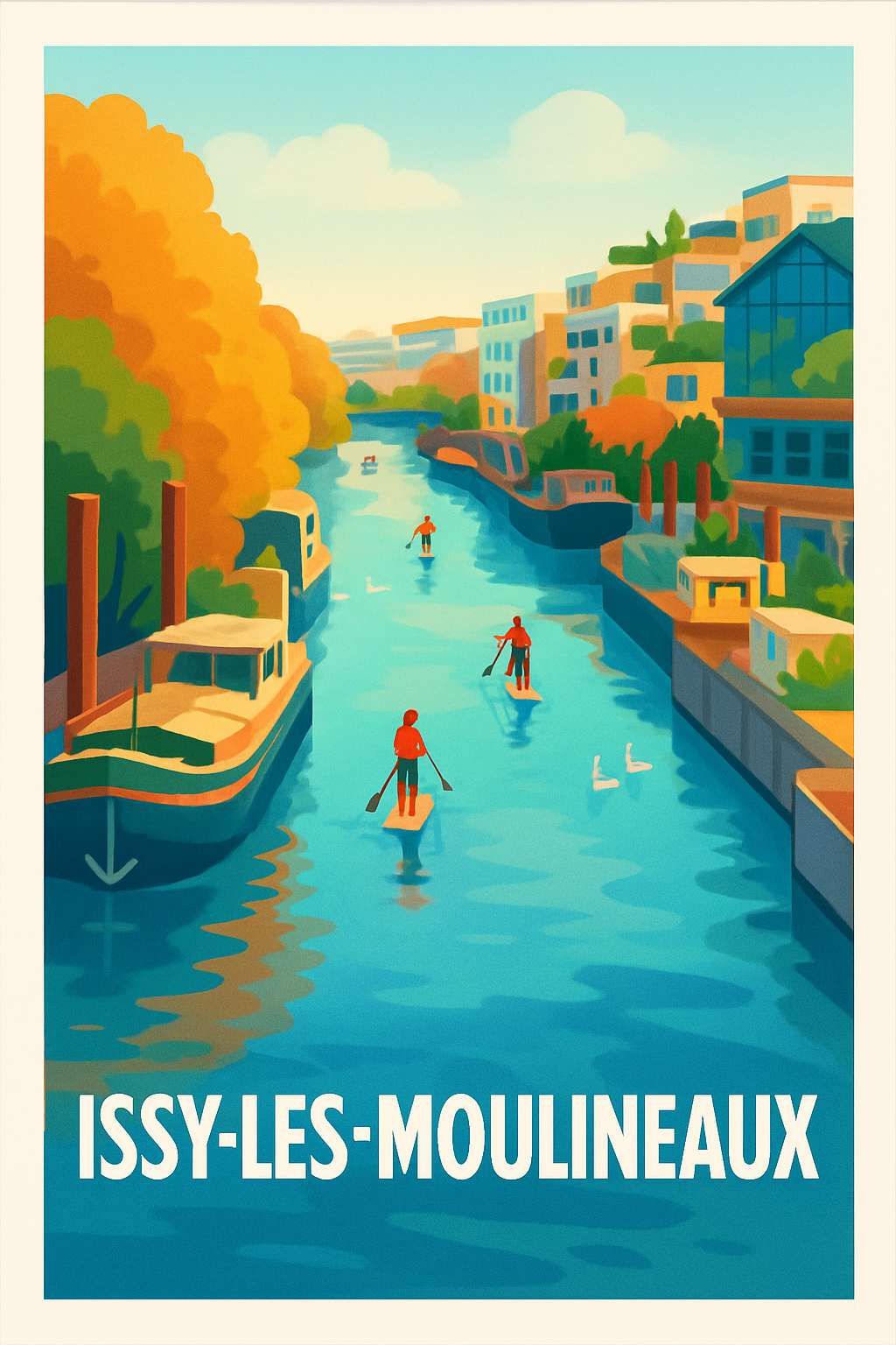 Affiche Issy-les-Moulineaux — Une balade paisible sur la Seine · poster d'art de Issy-les-Moulineaux