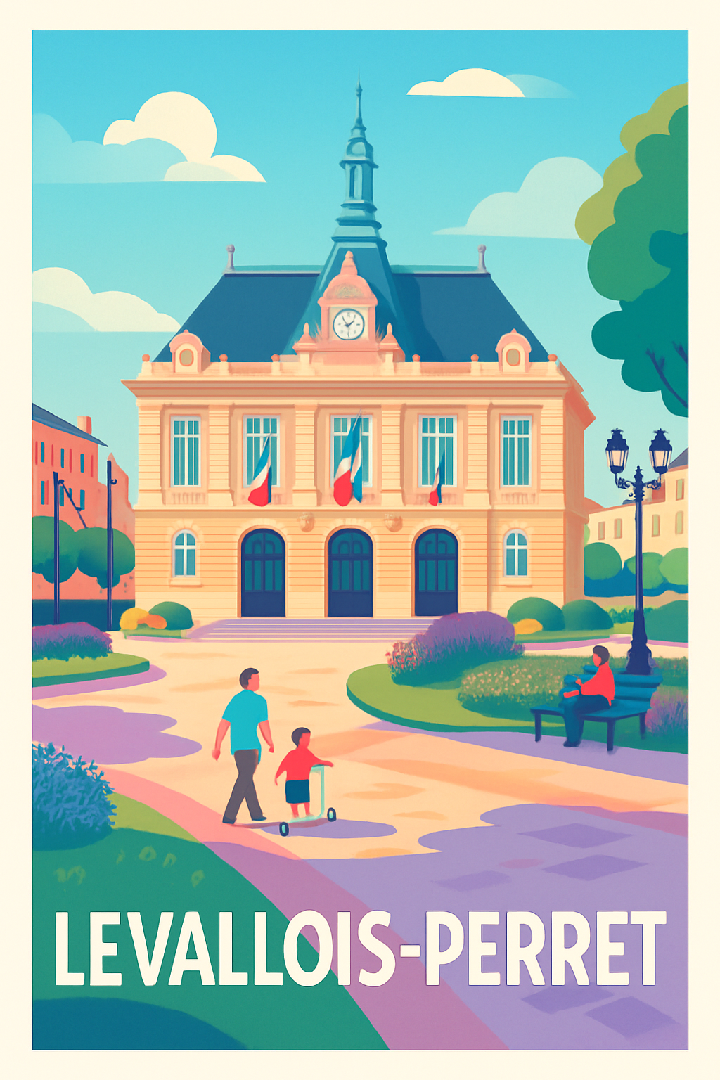 Hauts-de-Seine France Pas de Cadre / 20 × 30cm Affiche de Levallois-Perret - Charme et Sérénité du Cœur de Ville