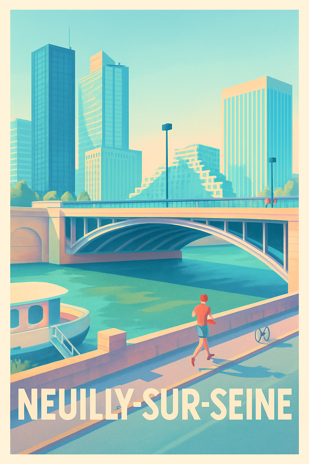 Affiche Neuilly-sur-Seine — Élégance et modernité au fil de l'eau · poster d'art de Neuilly-sur-Seine