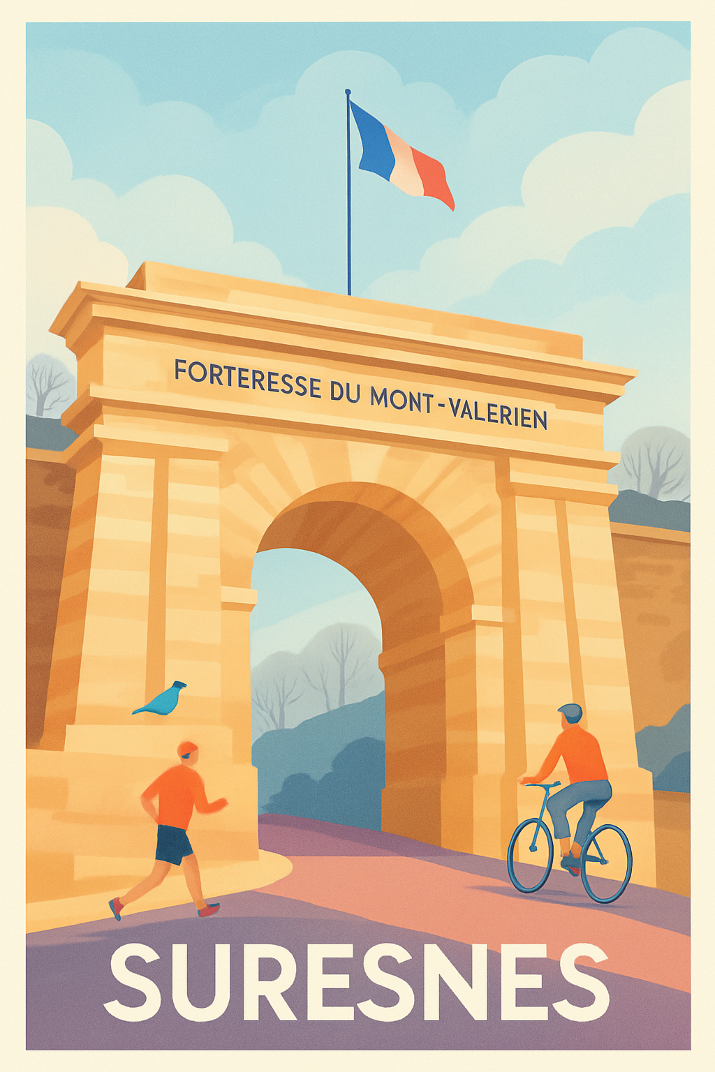 Hauts-de-Seine France Pas de Cadre / 20 × 30cm Affiche de Suresnes - Authenticité et nature à la Forteresse du Mont-Valérien