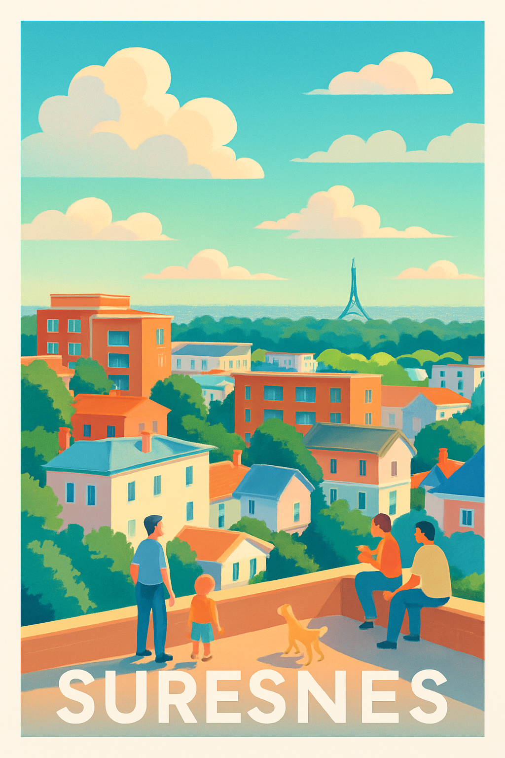 Hauts-de-Seine France Pas de Cadre / 20 × 30cm Affiche de Suresnes - Vue paisible et familiale sur la ville