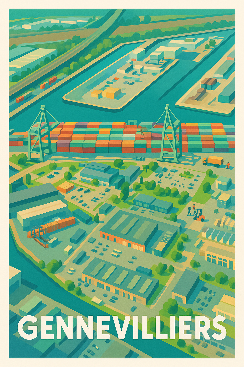 Affiche Gennevilliers — Le port industriel en vue panoramique · poster d'art de Gennevilliers