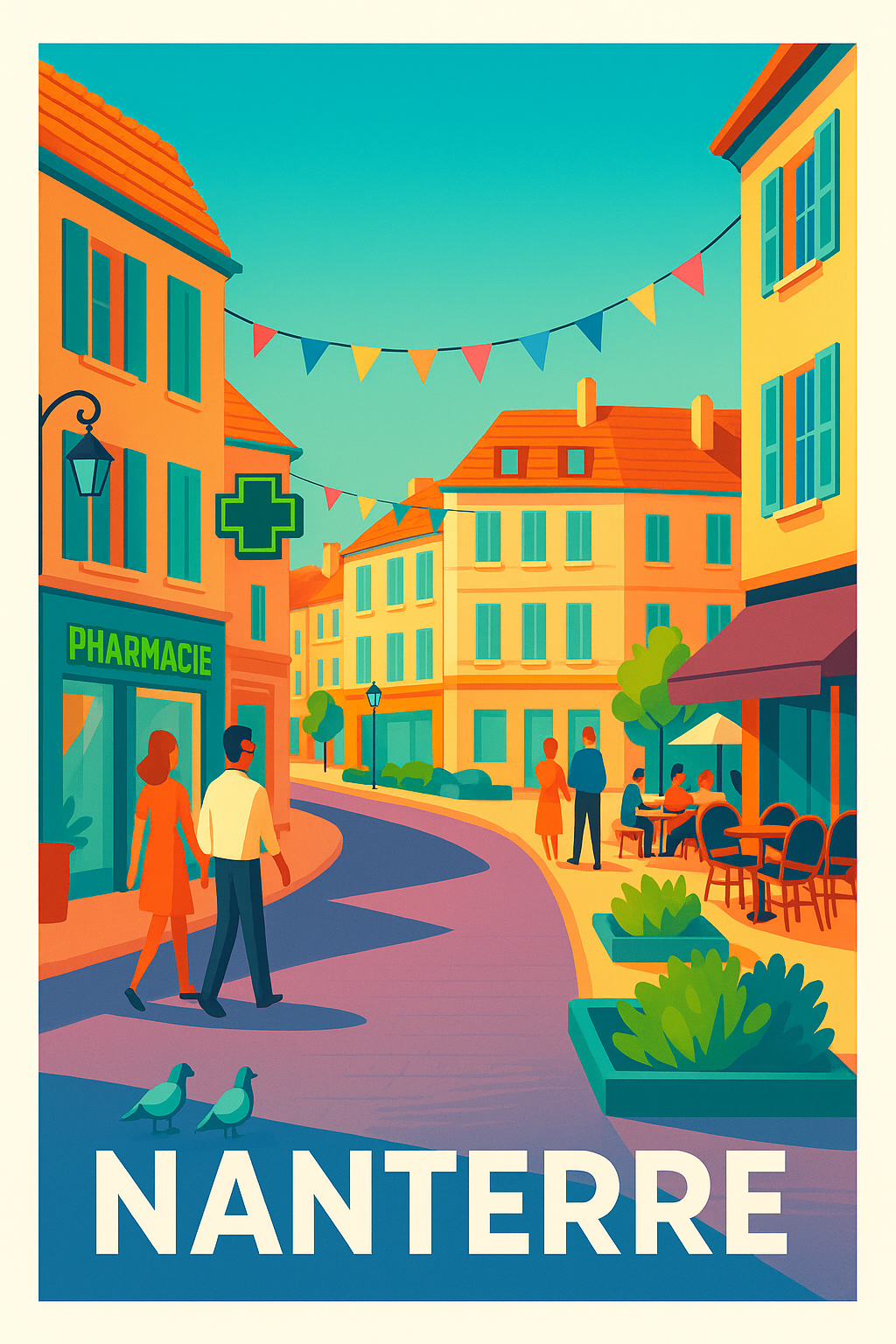 Hauts-de-Seine France Pas de Cadre / 20 × 30cm Affiche Nanterre - Charme coloré de la ville animée
