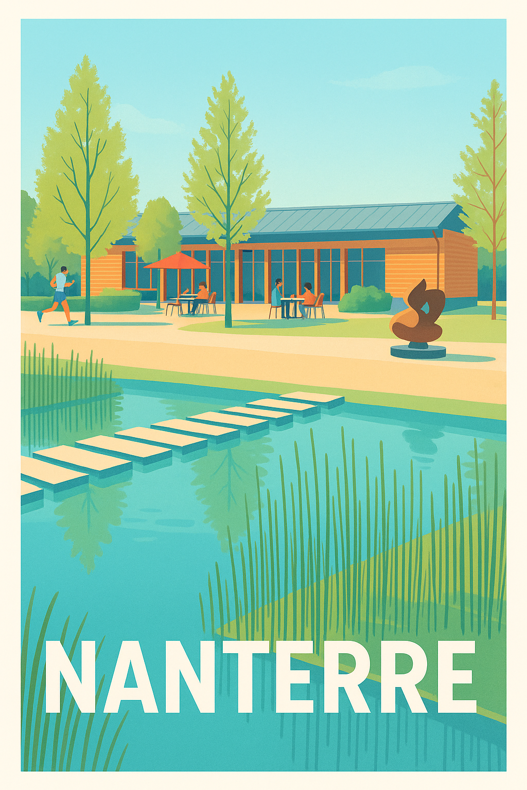 Hauts-de-Seine France Pas de Cadre / 20 × 30cm Affiche Nanterre - Tranquillité au bord de l'eau