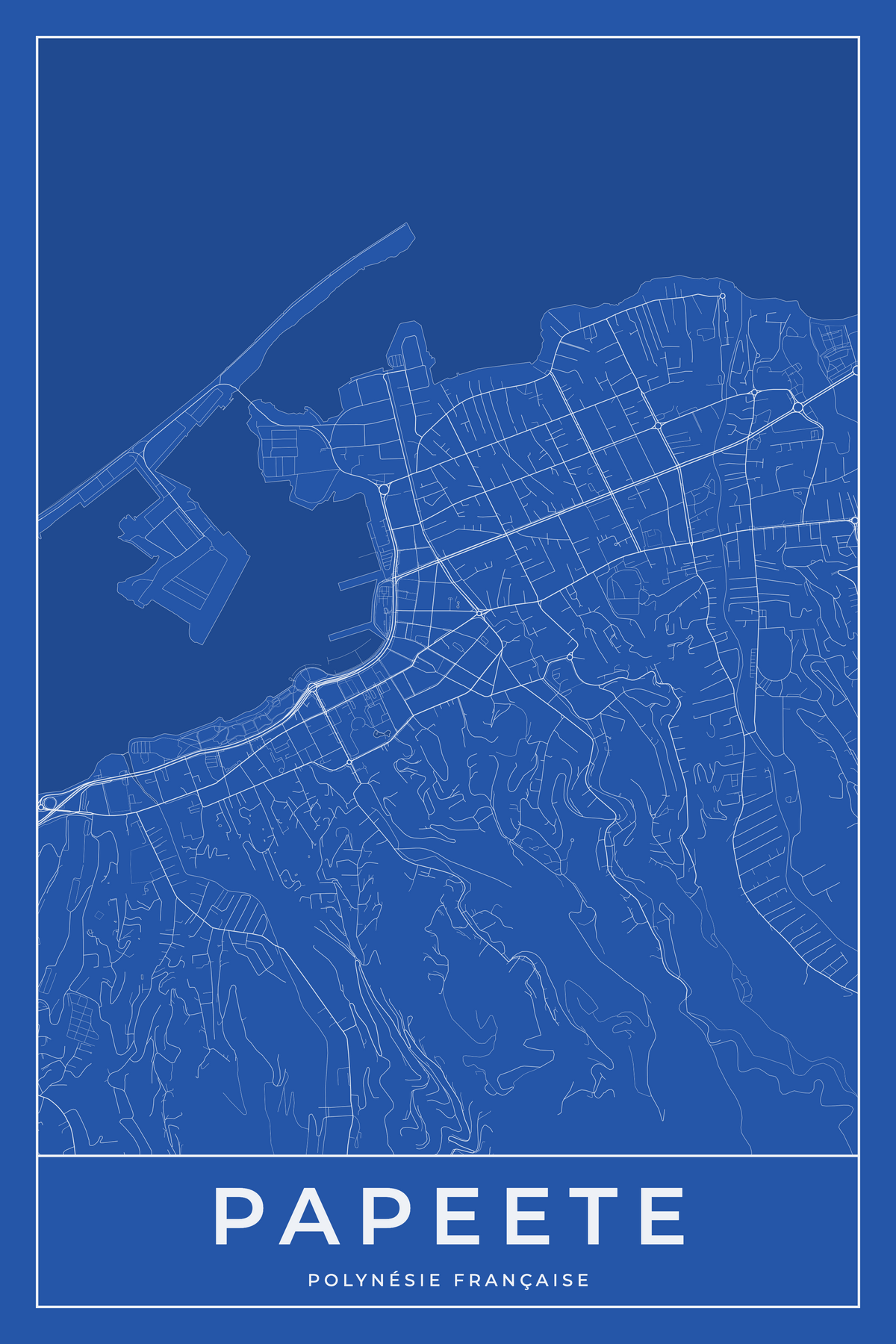 Carte de Papeete bleue - Affiche personnalisée