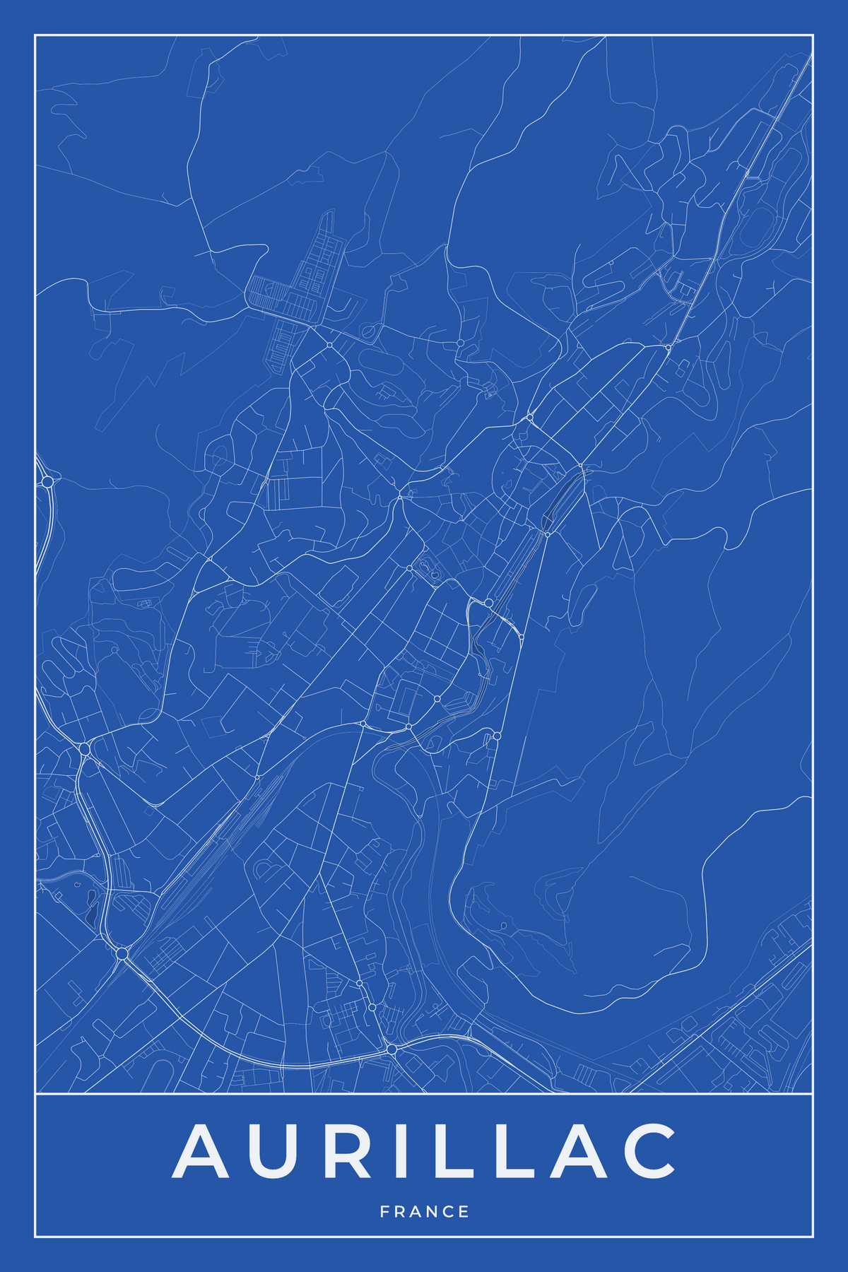 Carte d'Aurillac bleue - Affiche personnalisée