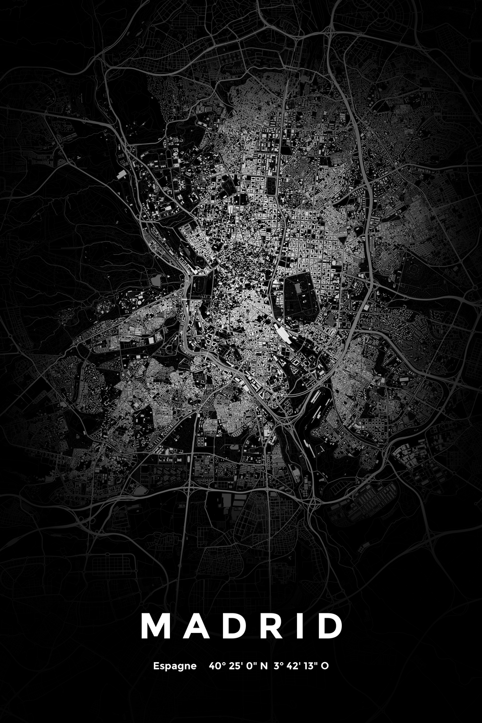 Carte de Madrid nuit - Affiche personnalisée