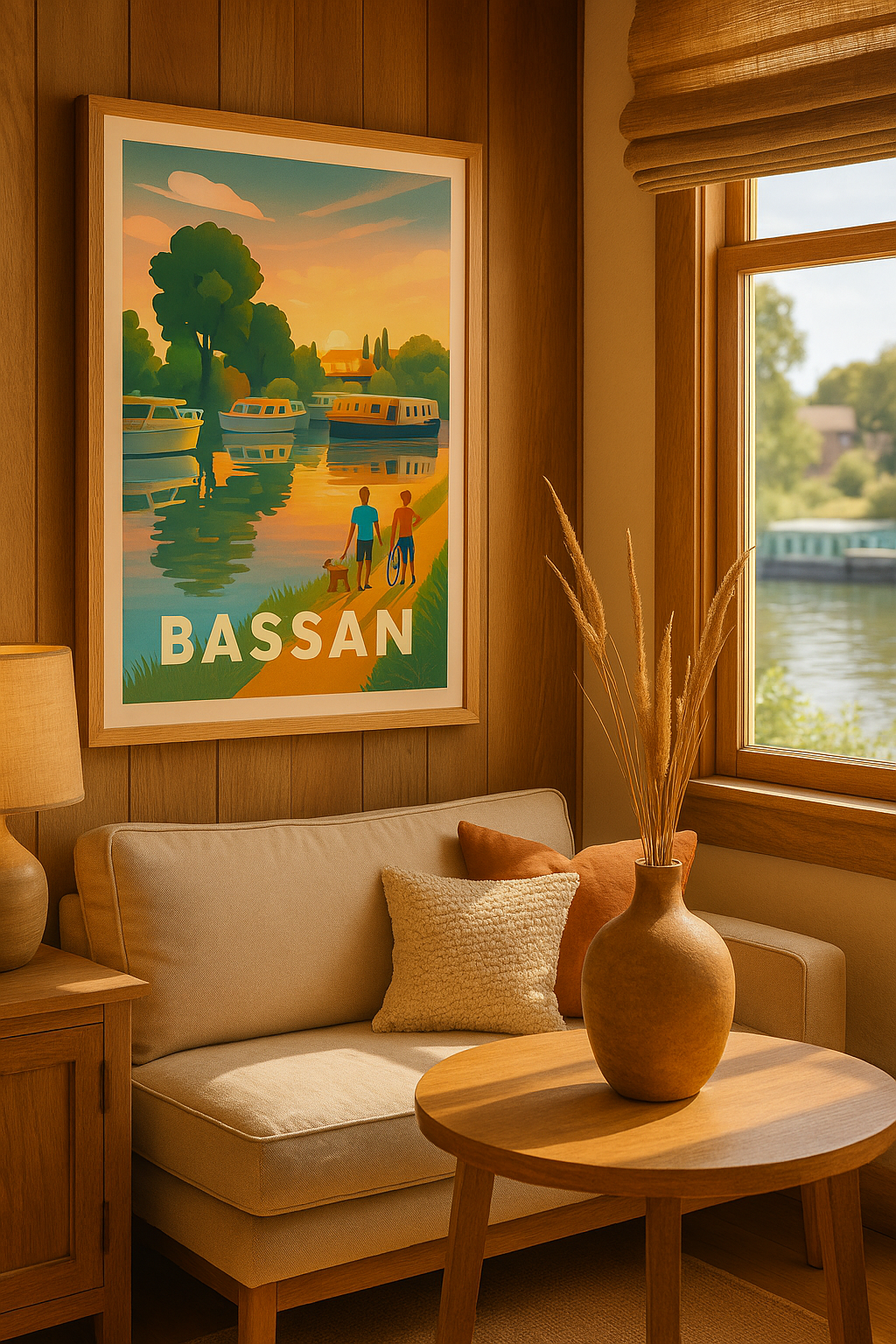 Affiche Bassan — Balade au bord de l'eau au crépuscule · poster d'art de Bassan