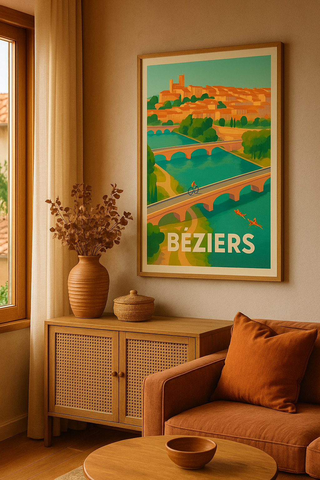 Hérault France Affiche de Béziers - Le charme intemporel des ponts et canaux
