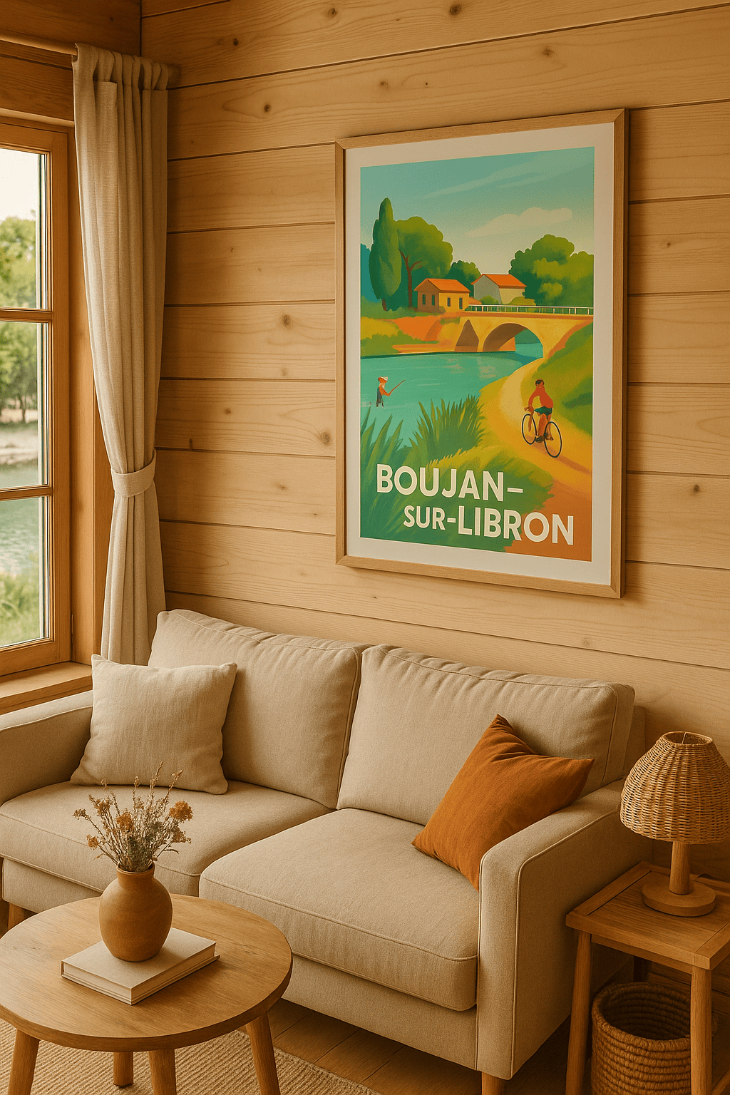 Hérault France Affiche de Boujan-sur-Libron - Charme bucolique au fil de l'eau