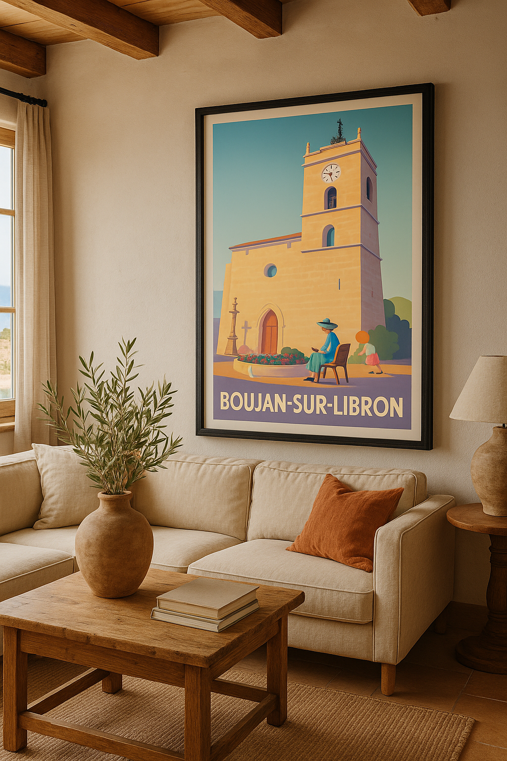 Hérault France Affiche de Boujan-sur-Libron - Charme et sérénité à l’ombre de l’église