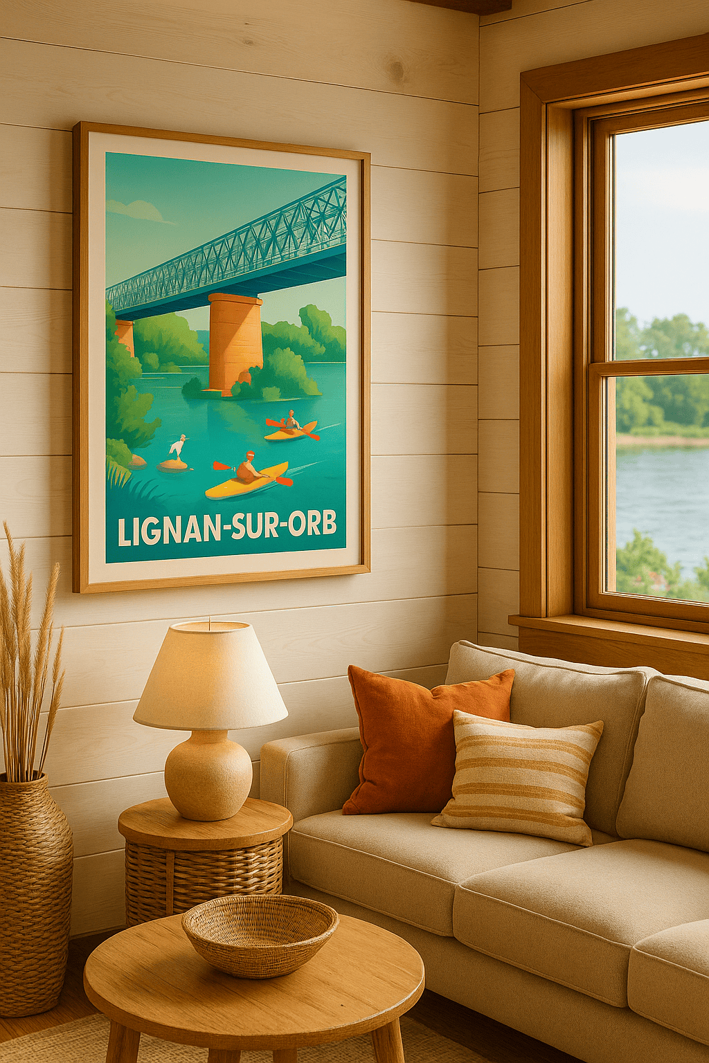 Affiche Lignan-sur-Orb — Évasion au fil de l'eau · poster d'art de Lignan-sur-Orb