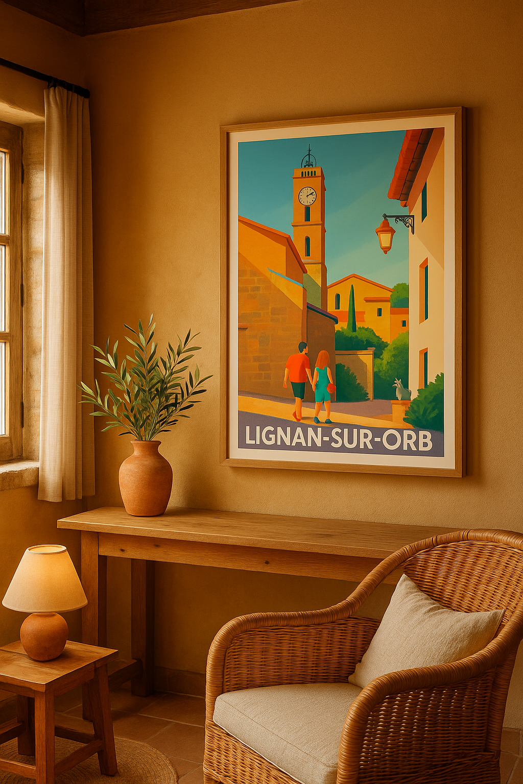Affiche Lignan-sur-Orb — L'escapade ensoleillée au cœur du village · poster d'art de Lignan-sur-Orb