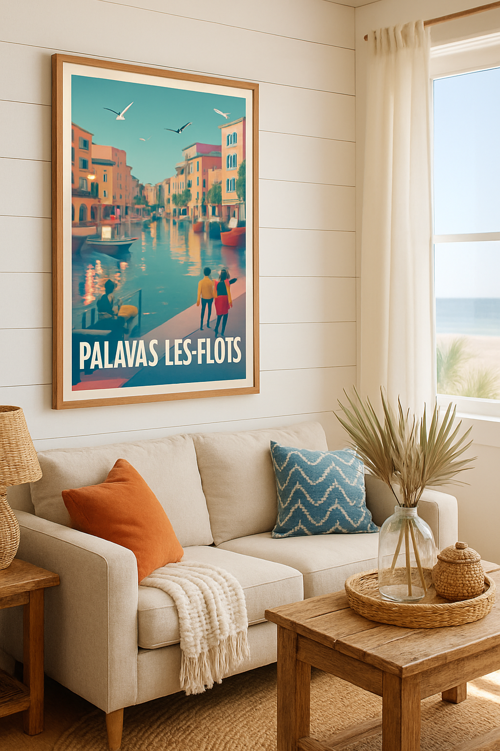 Affiche Palavas-les-Flots — Promenade au bord du canal · poster d'art de Palavas-les-Flots