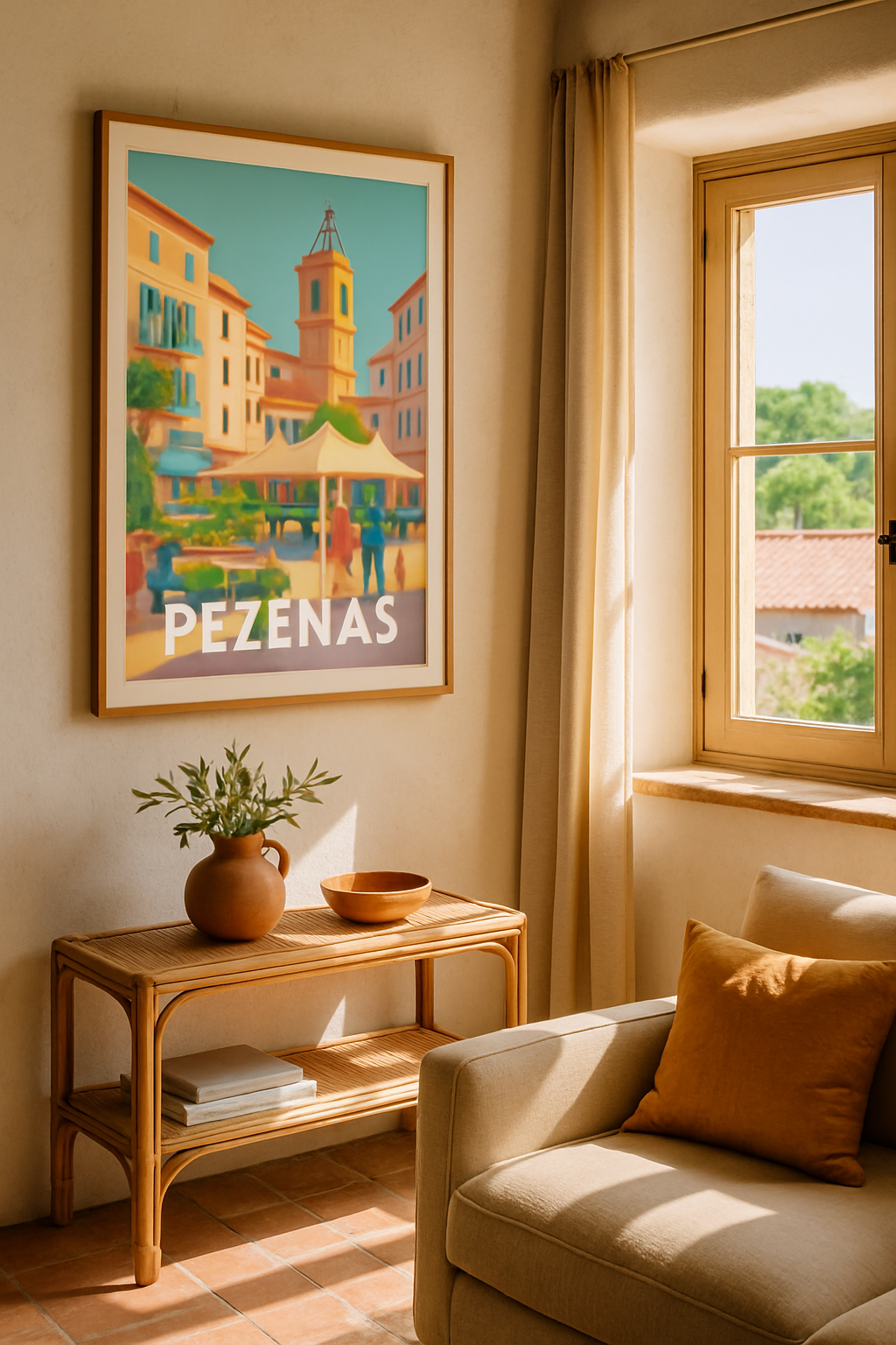 Affiche Pézenas — Charme et douceur de la place du marché · poster d'art de Pézenas