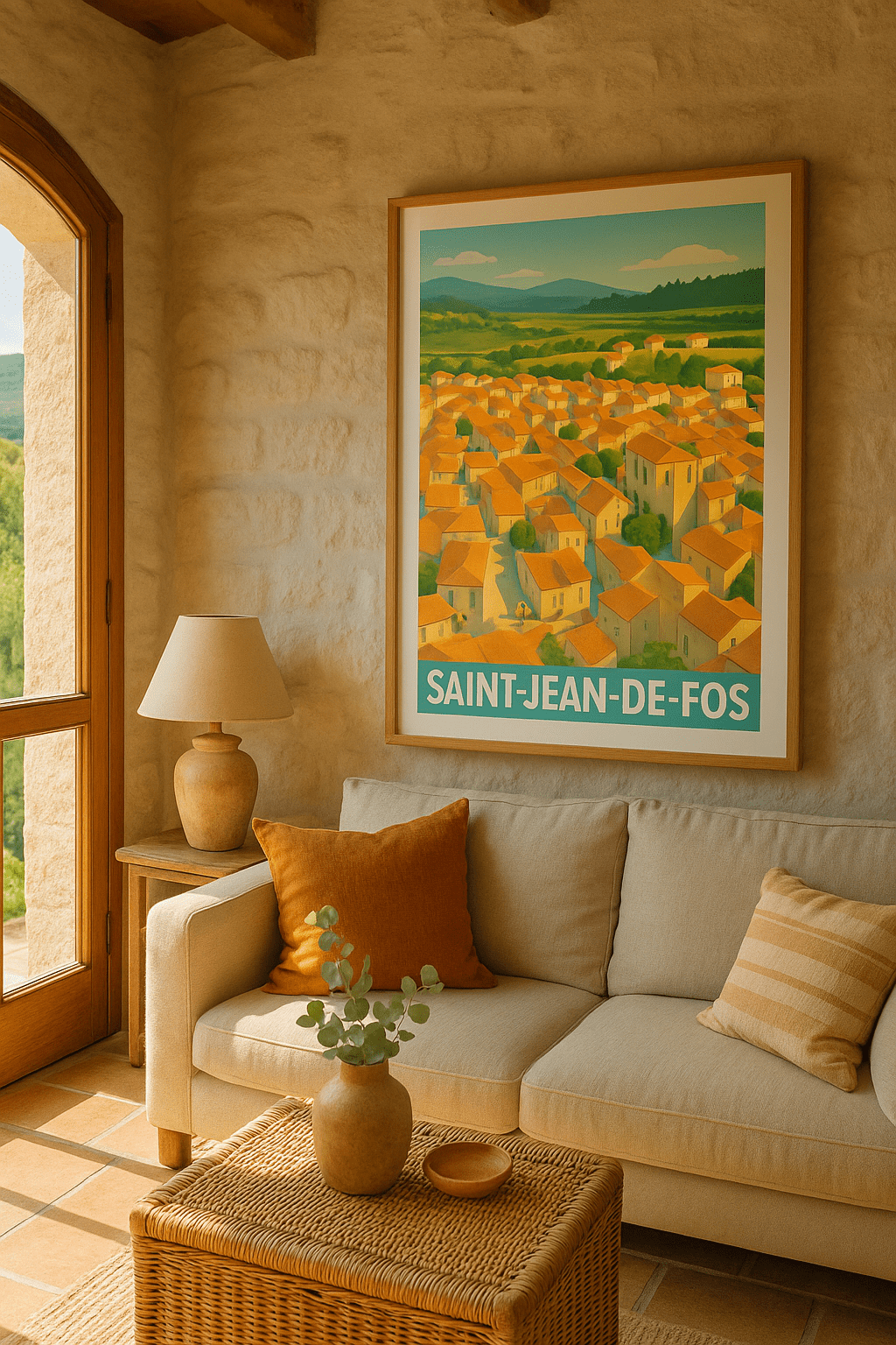 Affiche Saint-Jean-de-Fos — Charme authentique du village en terracotta · poster d'art de Saint-Jean-de-Fos
