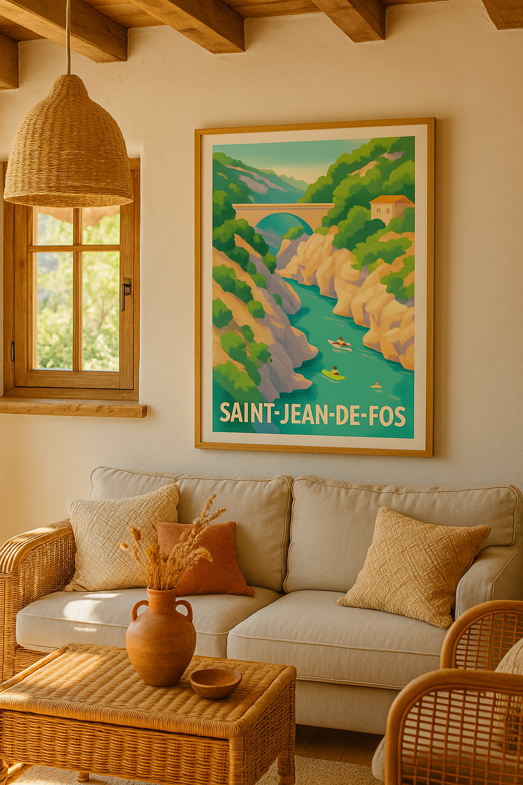 Affiche Saint-Jean-de-Fos — Évasion et nature au fil de l'eau · poster d'art de Saint-Jean-de-Fos