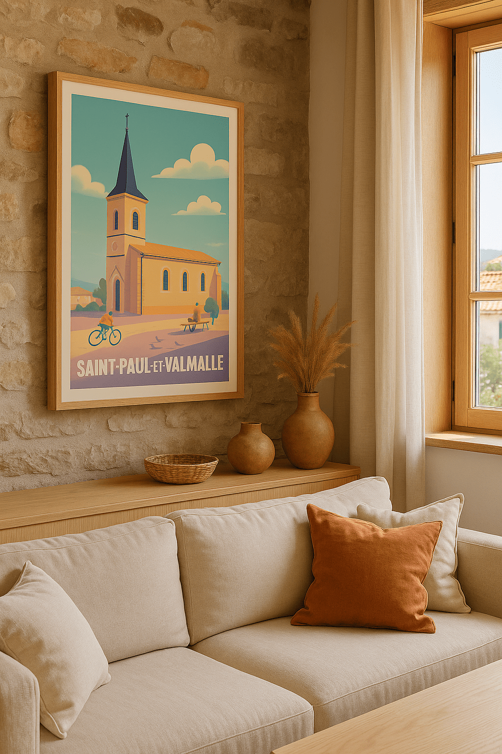 Affiche Saint-Paul-et-Valmalle — Charme paisible du village occitan · poster d'art de Saint-Paul-et-Valmalle