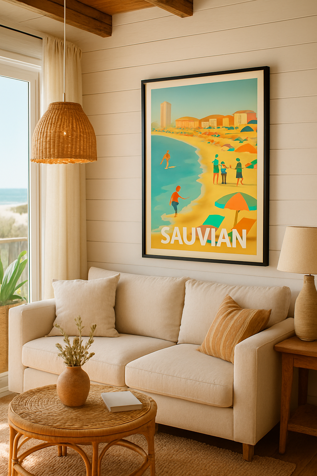 Hérault France Affiche de Sauvian - Échappée belle sur la plage ensoleillée