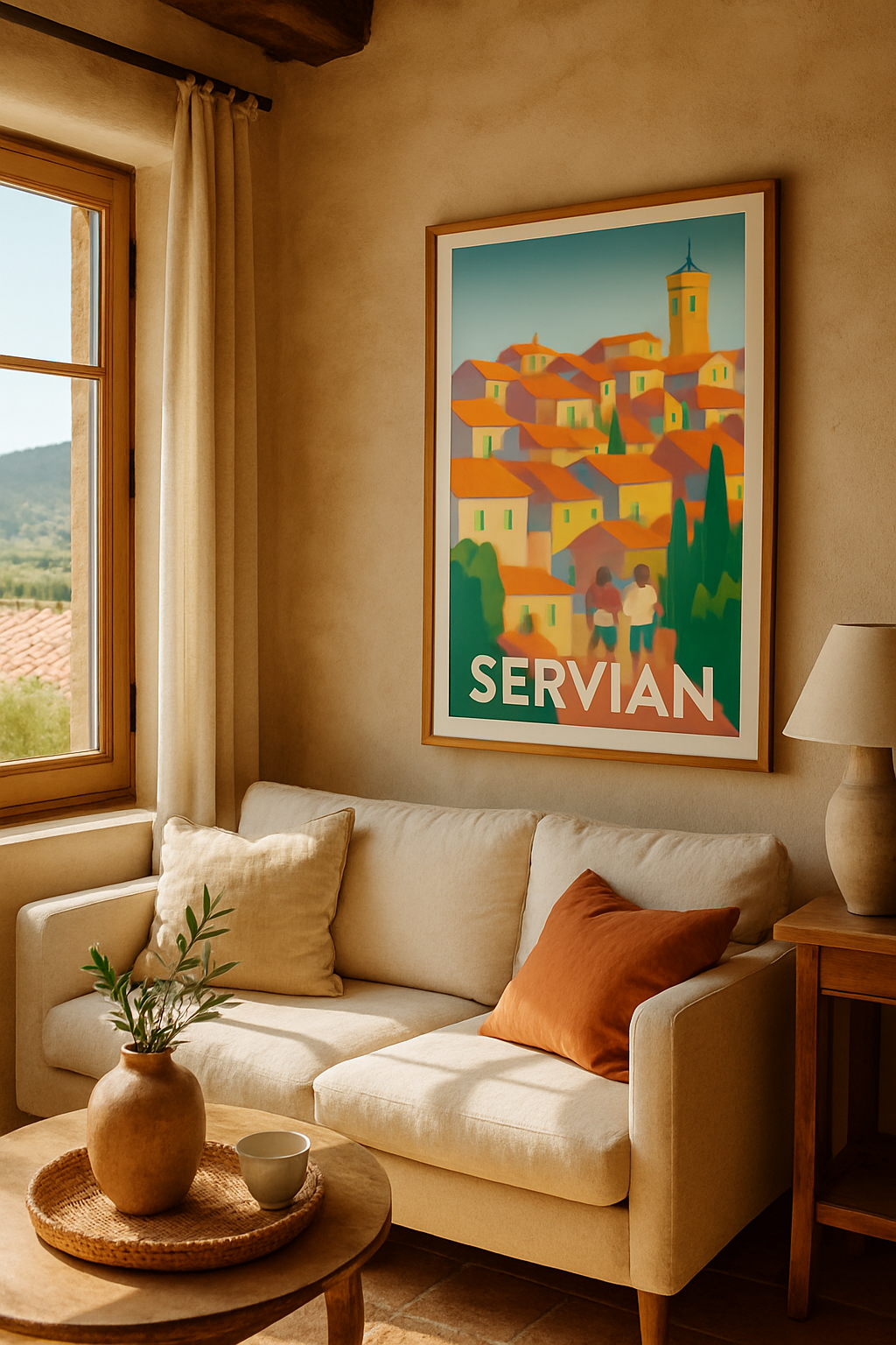 Affiche Servian — Promenade ensoleillée au cœur du village · poster d'art de Servian
