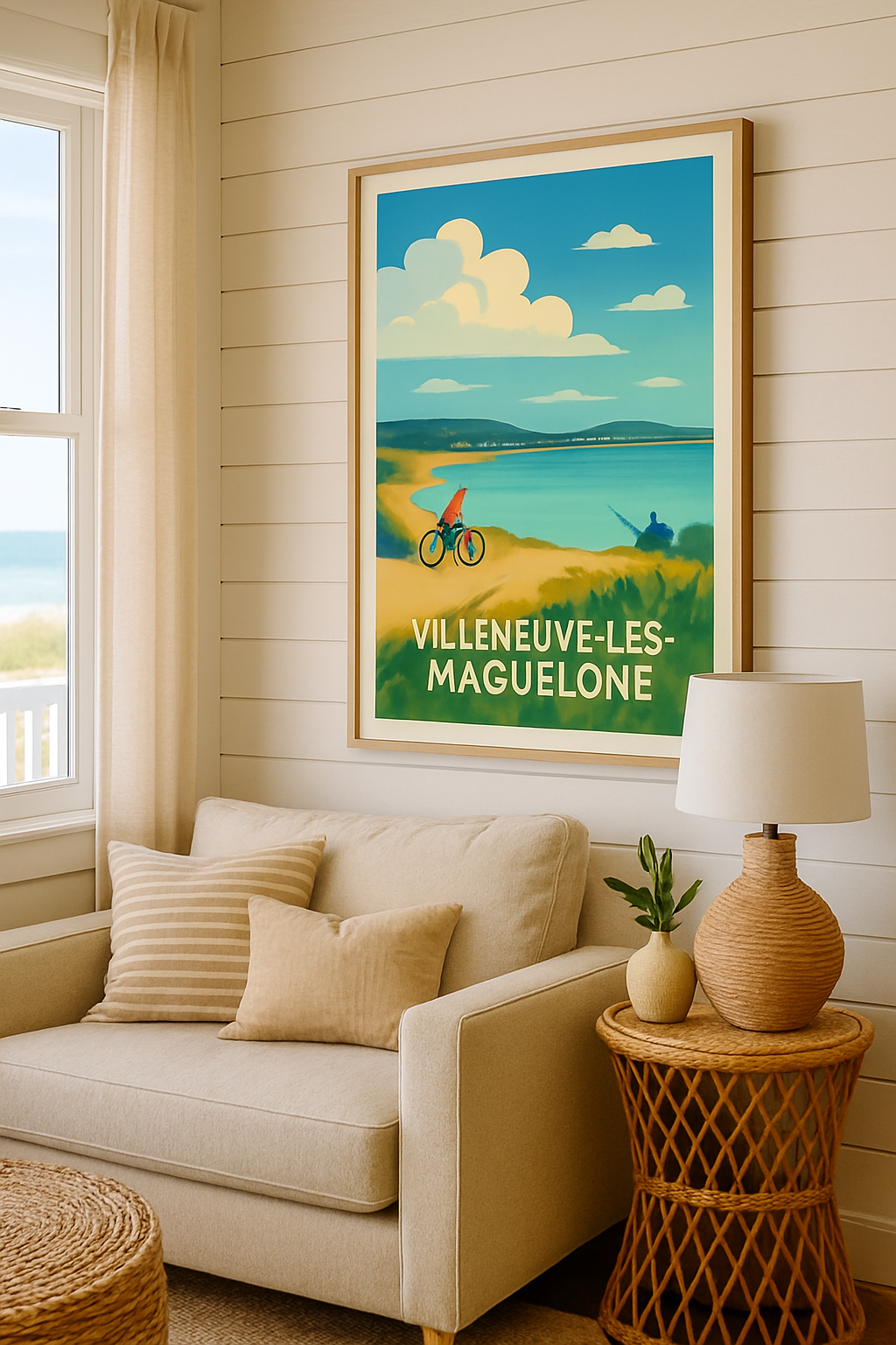 Affiche Villeneuve-lès-Maguelone — Escapade nature au bord de l'eau · poster d'art de Villeneuve-lès-Maguelone