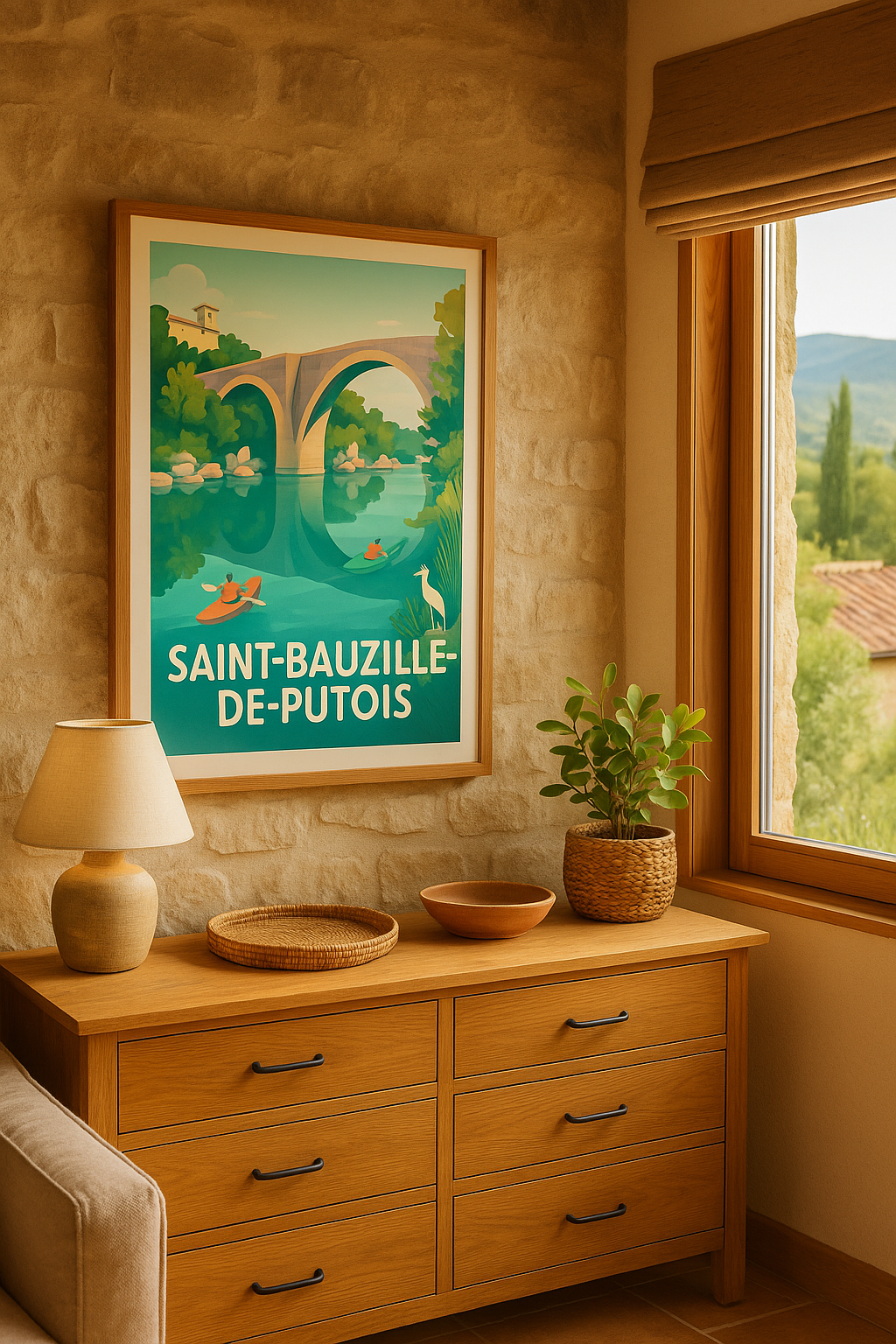 Hérault France Affiche Saint-Bauzille-de-Putois - Tranquillité et nature au fil de l'eau