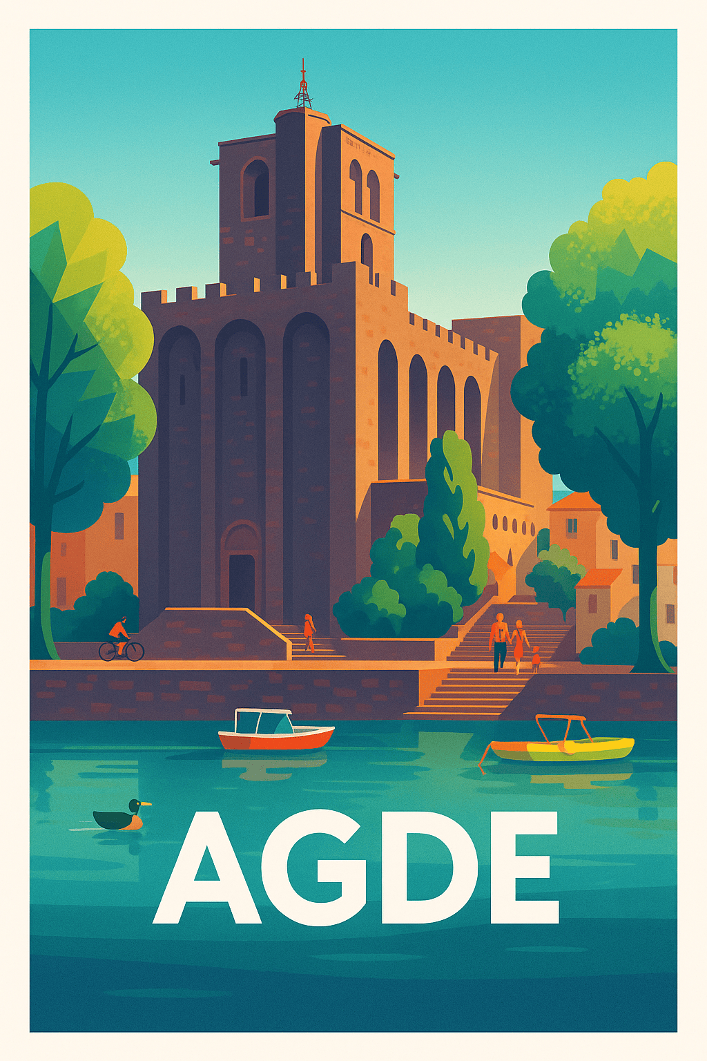 Hérault France Pas de Cadre / 20 × 30cm Affiche de Agde - Atmosphère paisible au bord de l’Hérault