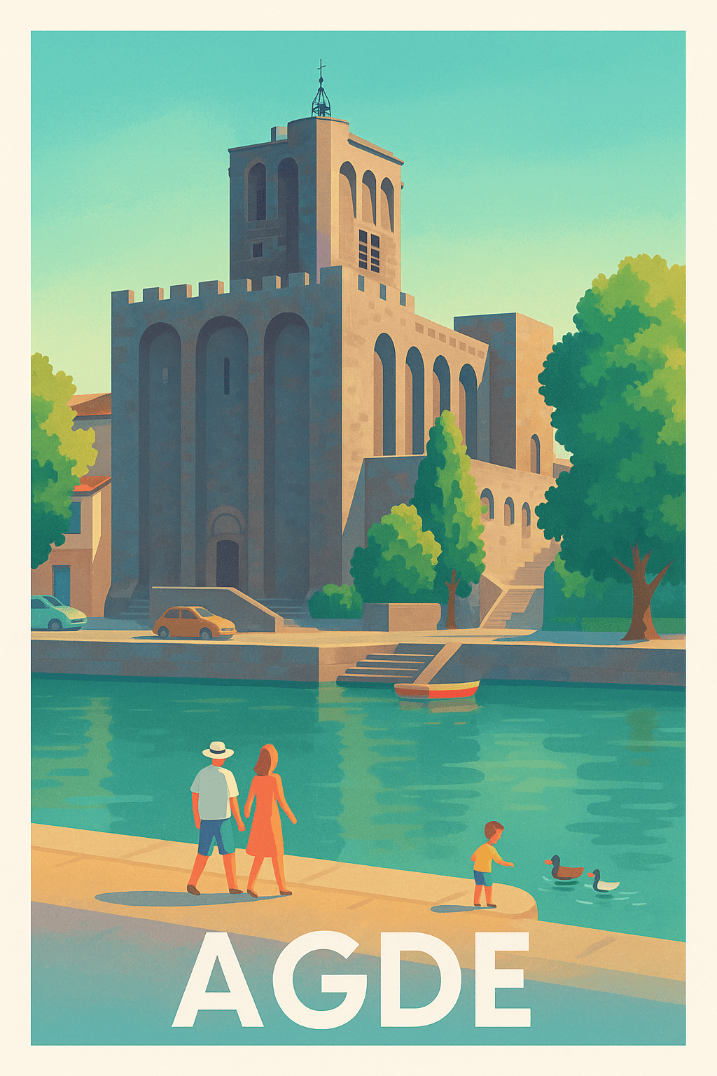 Hérault France Pas de Cadre / 20 × 30cm Affiche de Agde - Balade au fil du fleuve