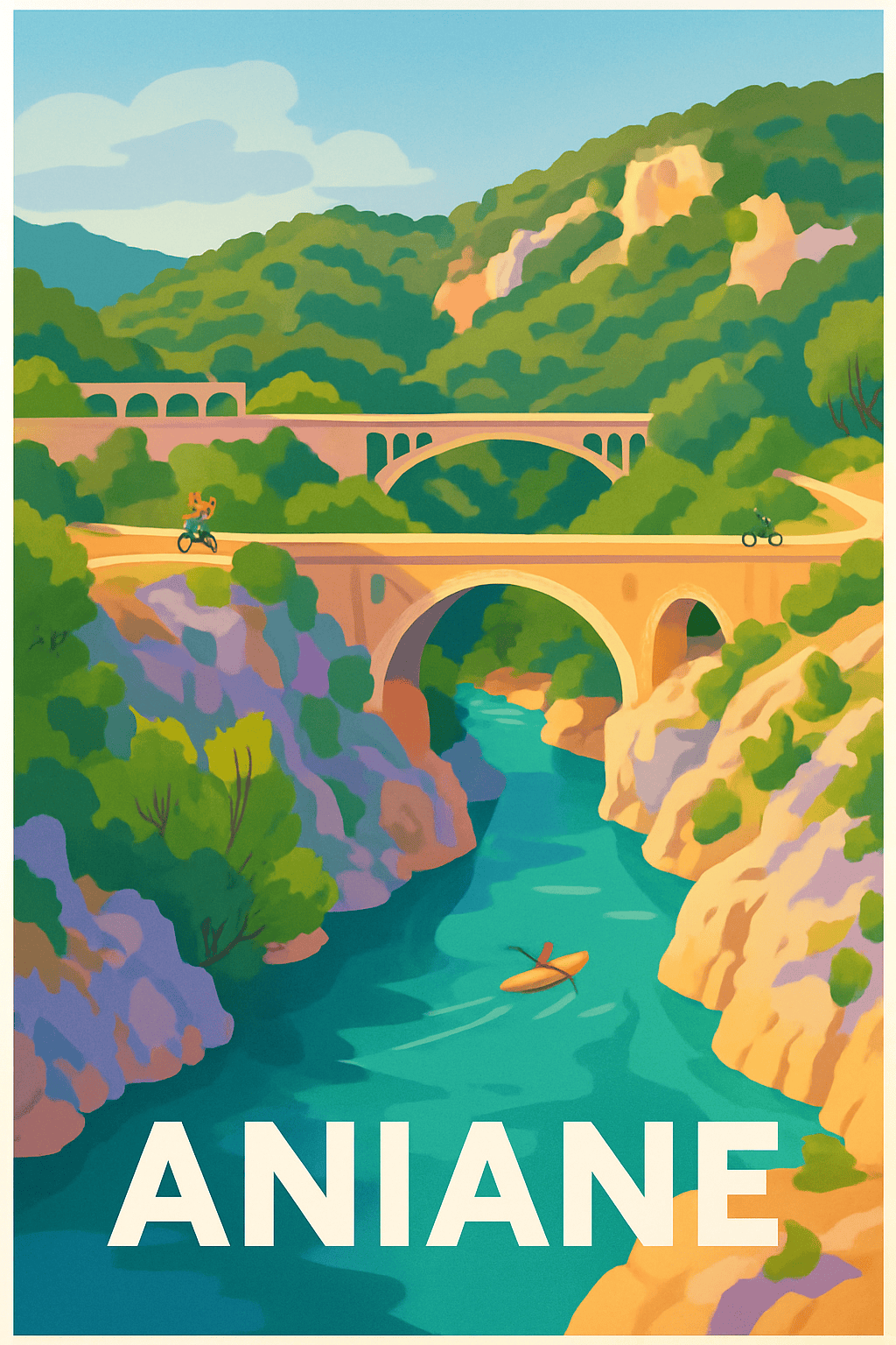 Hérault France Pas de Cadre / 20 × 30cm Affiche de Aniane - Évasion et nature au fil de l'eau
