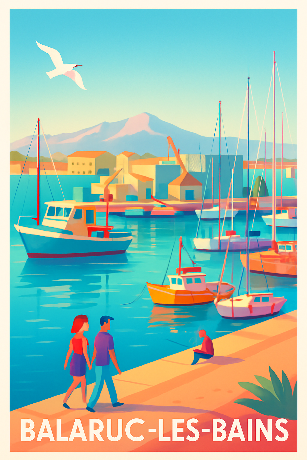 Hérault France Pas de Cadre / 20 × 30cm Affiche de Balaruc-les-Bains - Escapade au bord de l'eau