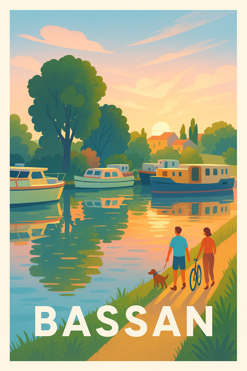 Affiche Bassan — Balade au bord de l'eau au crépuscule · poster d'art de Bassan