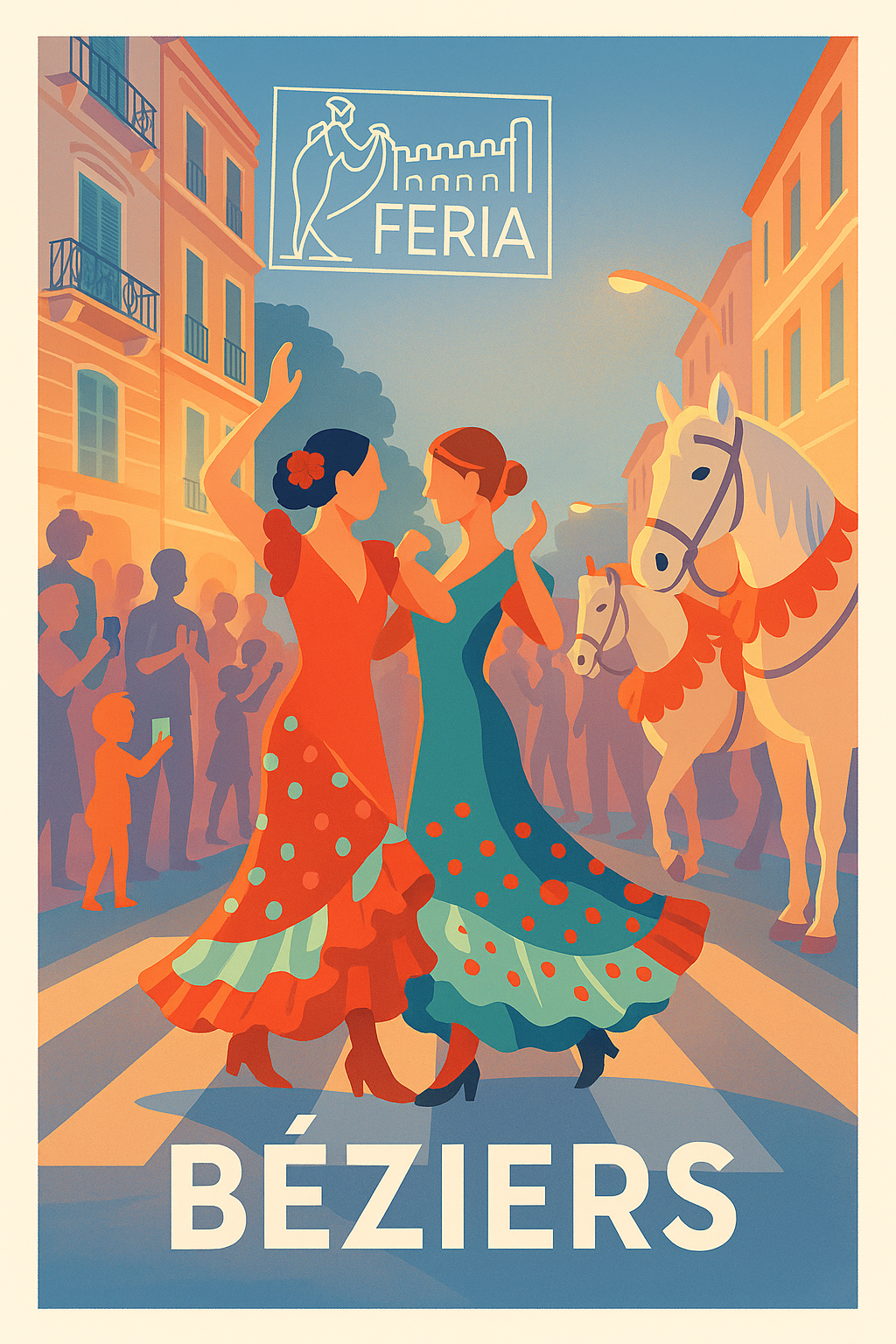 Hérault France Pas de Cadre / 20 × 30cm Affiche de Béziers - L'Esprit Festif de la Feria