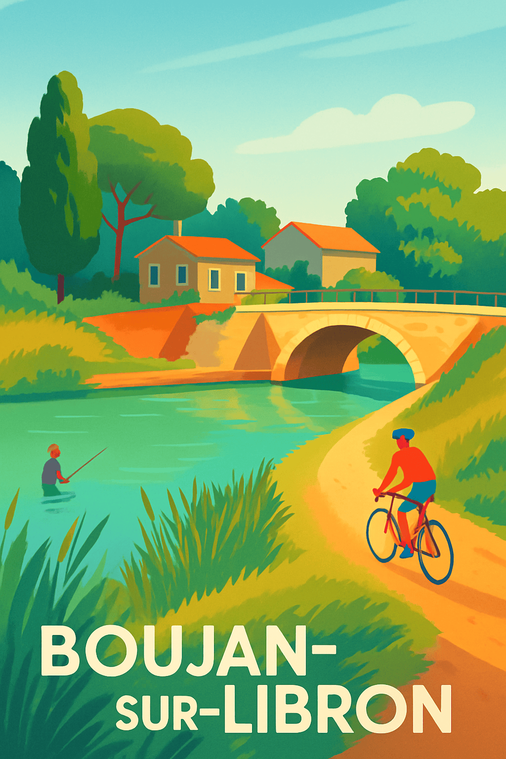 Hérault France Pas de Cadre / 20 × 30cm Affiche de Boujan-sur-Libron - Charme bucolique au fil de l'eau