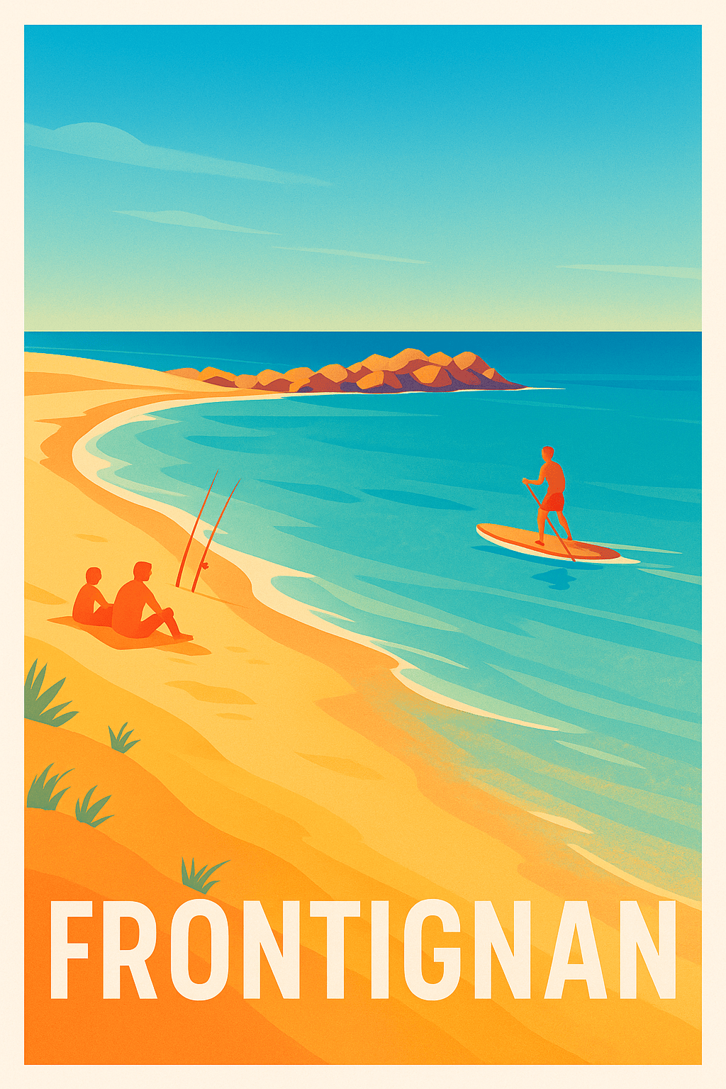 Hérault France Pas de Cadre / 20 × 30cm Affiche de Frontignan - Évasion balnéaire en Méditerranée