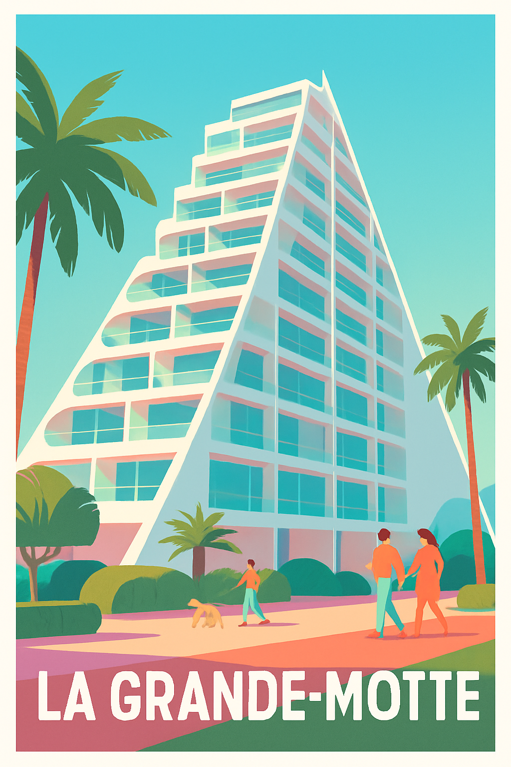 Affiche La Grande-Motte — Architecture et douceur de vivre en bord de mer · poster d'art de La Grande-Motte