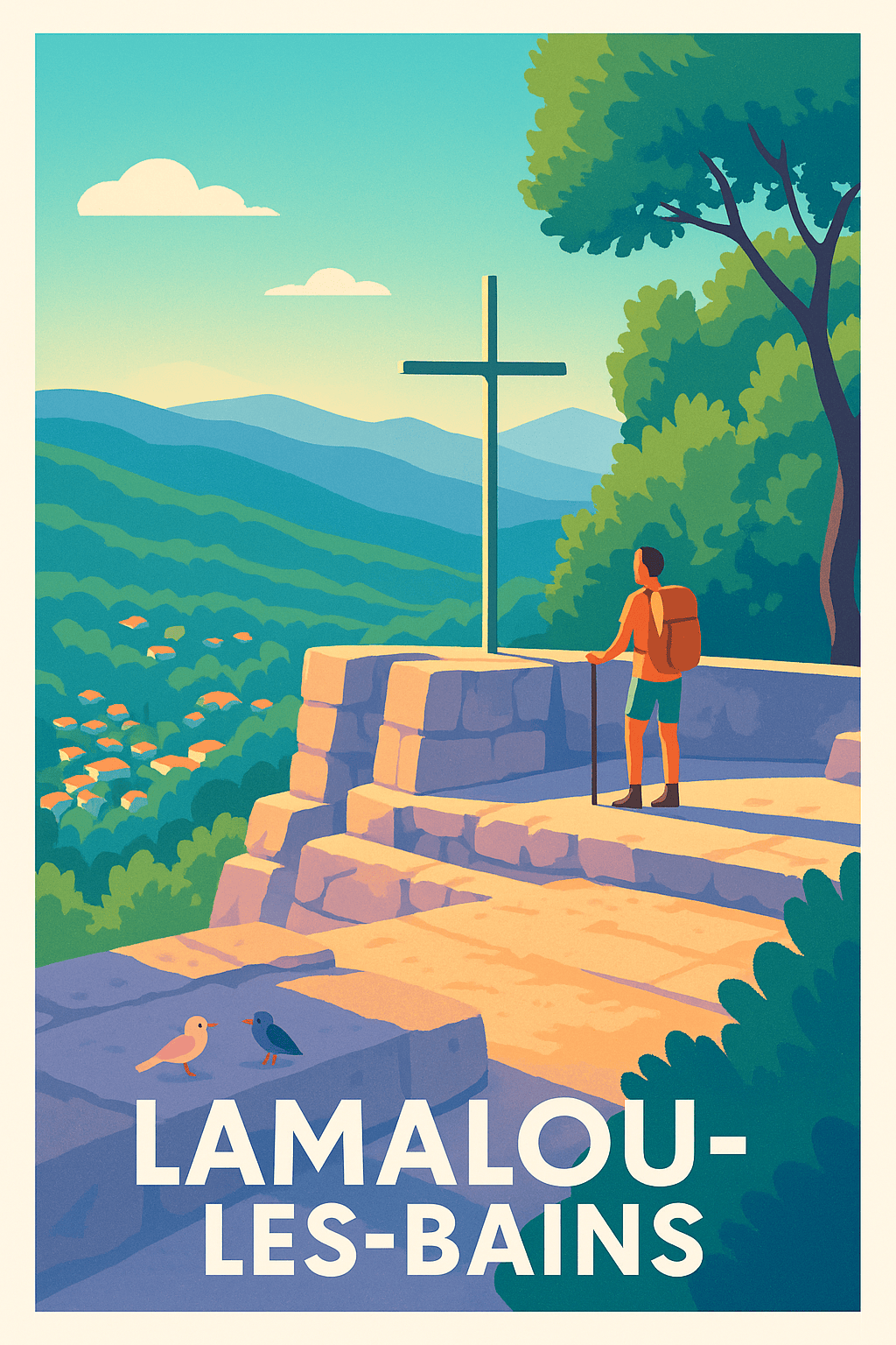 Affiche Lamalou-les-Bains — Évasion nature et sérénité · poster d'art de Lamalou-les-Bains