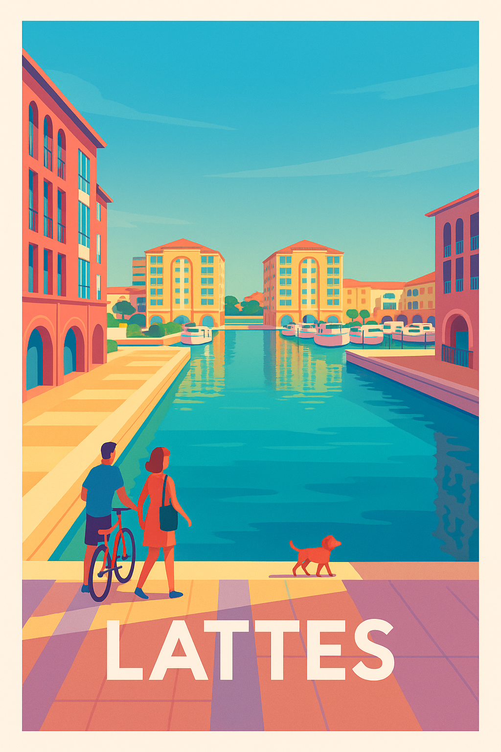Hérault France Pas de Cadre / 20 × 30cm Affiche de Lattes - Escapade paisible au bord de l'eau