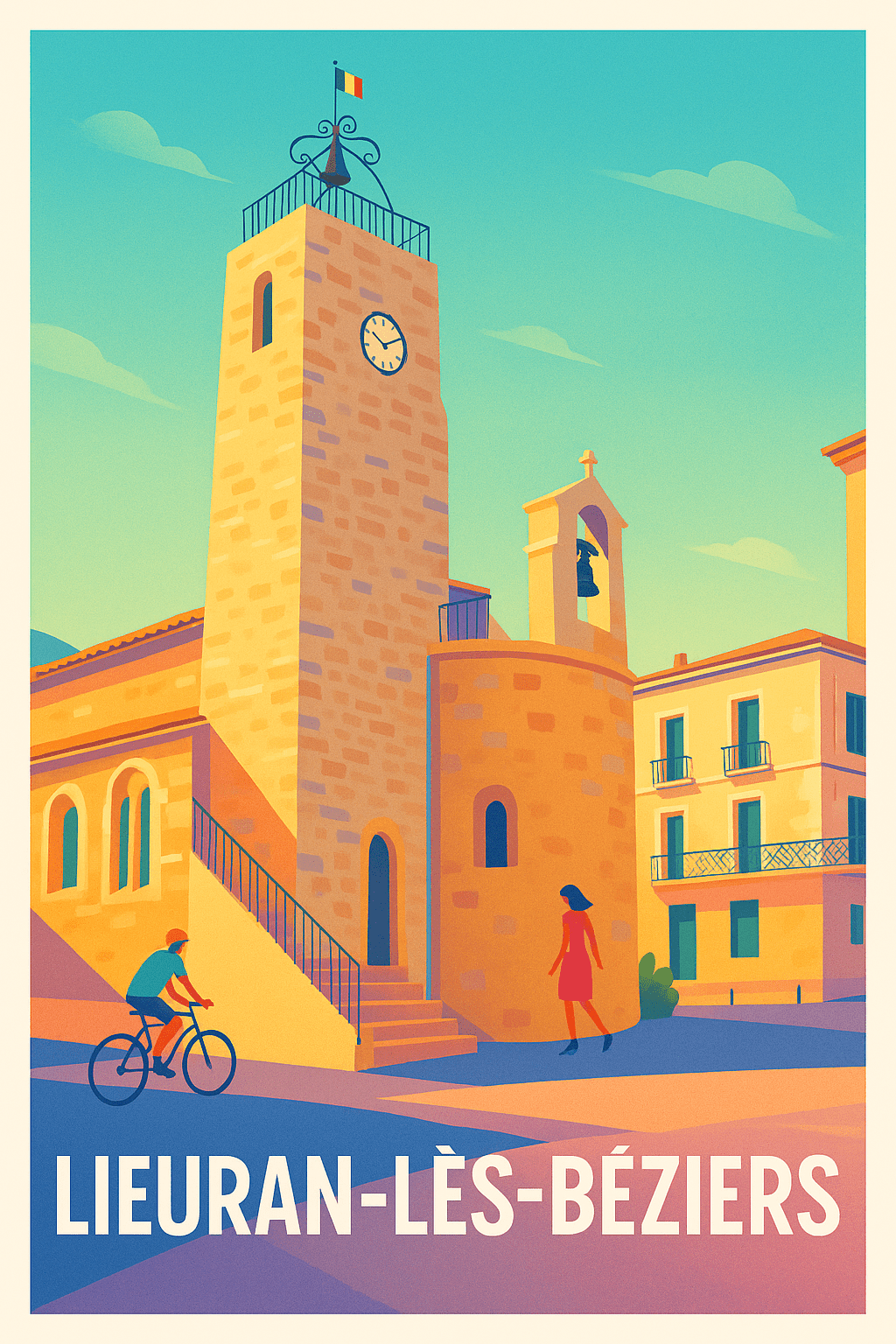 Hérault France Pas de Cadre / 20 × 30cm Affiche de Lieuran-lès-Béziers - Charme Provençal intemporel