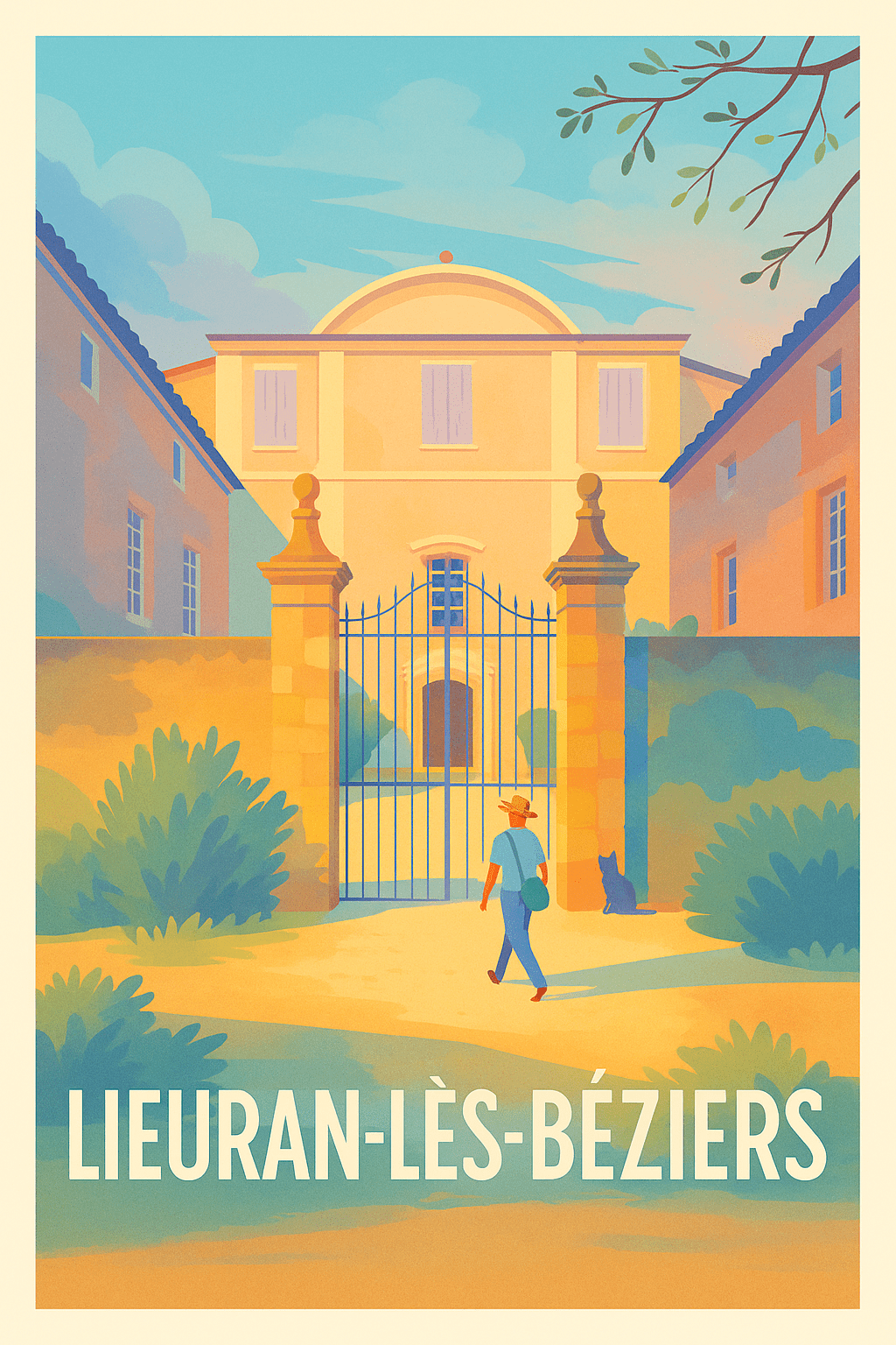 Hérault France Pas de Cadre / 20 × 30cm Affiche de Lieuran-lès-Béziers - L'élégance du Sud en toute sérénité