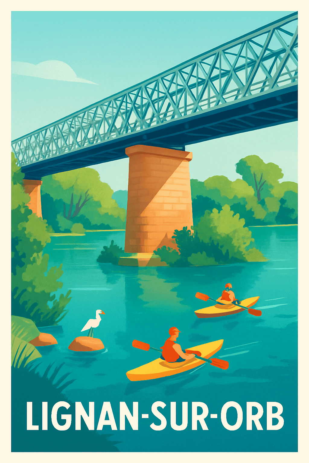Affiche Lignan-sur-Orb — Évasion au fil de l'eau · poster d'art de Lignan-sur-Orb