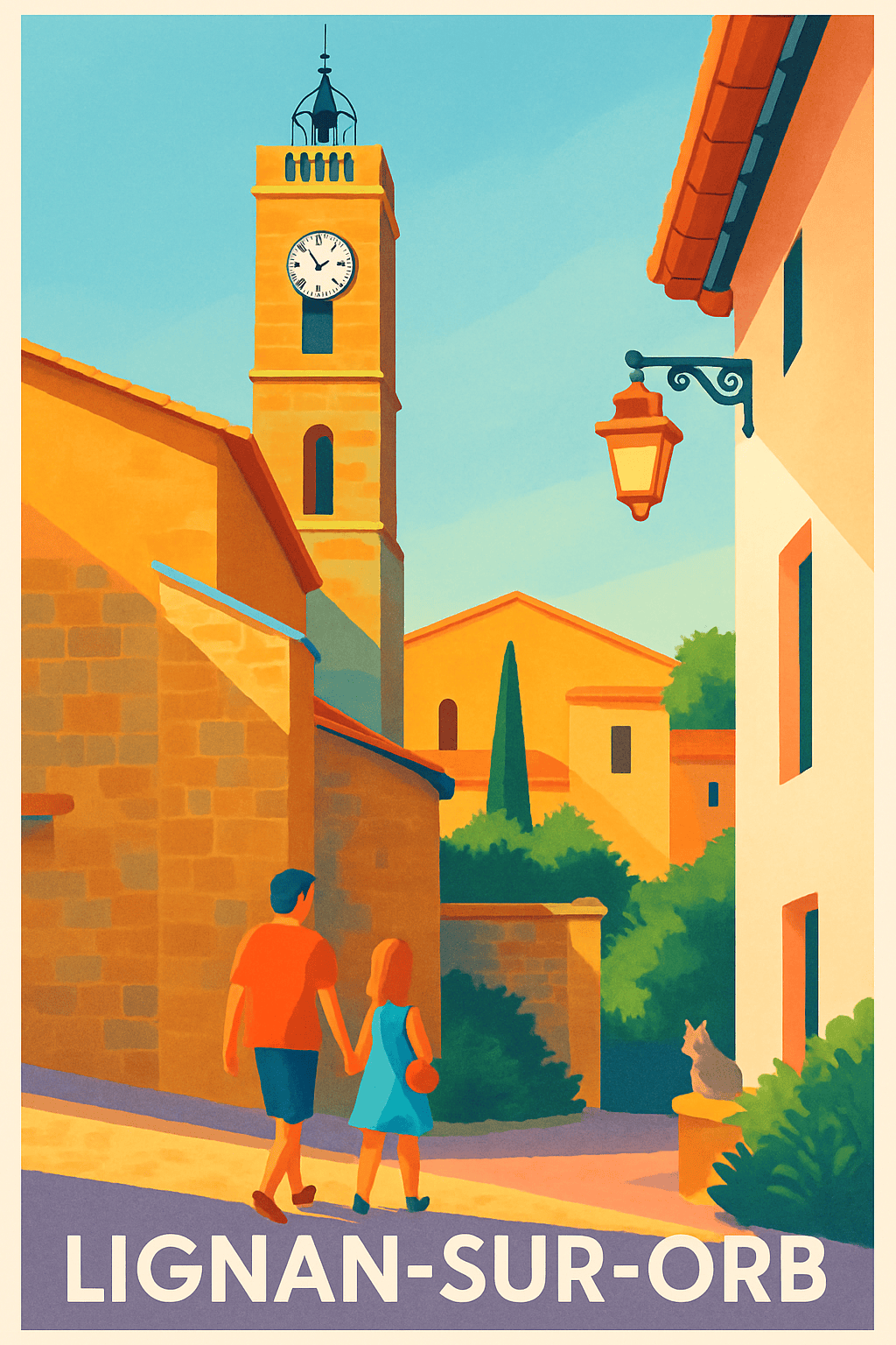 Affiche Lignan-sur-Orb — L'escapade ensoleillée au cœur du village · poster d'art de Lignan-sur-Orb