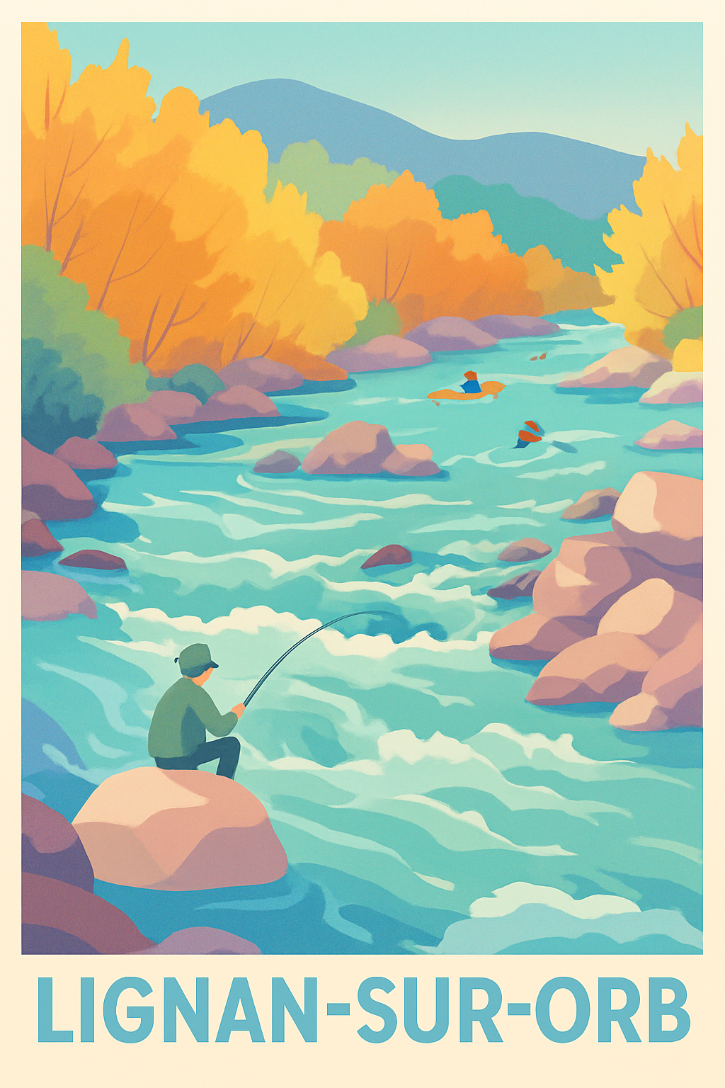 Hérault France Pas de Cadre / 20 × 30cm Affiche de Lignan-sur-Orb - Sérénité au fil de l'eau