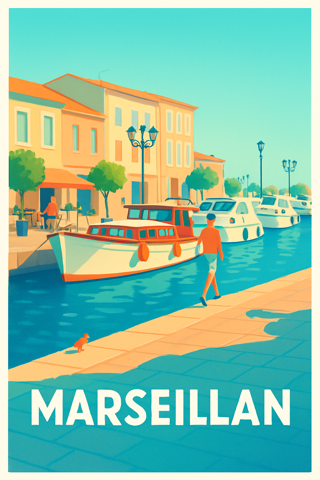 Hérault France Pas de Cadre / 20 × 30cm Affiche de Marseillan - Évasion au bord du canal