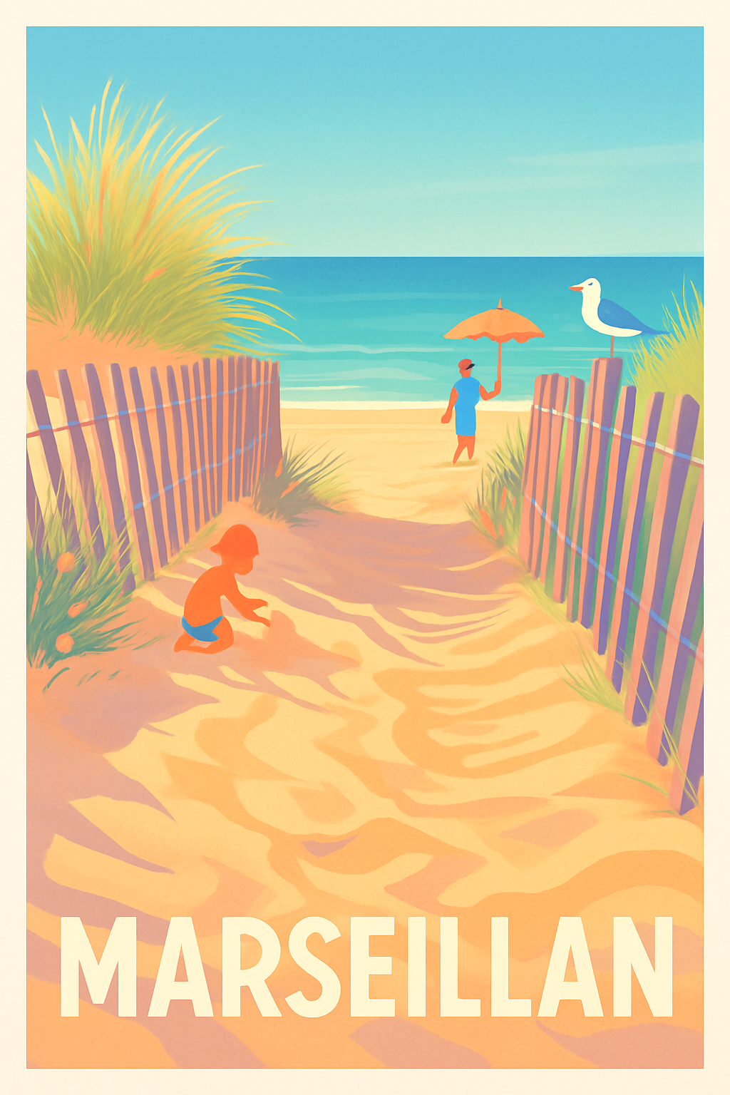 Hérault France Pas de Cadre / 20 × 30cm Affiche de Marseillan - Évasion Balnéaire et Douceur d'Été