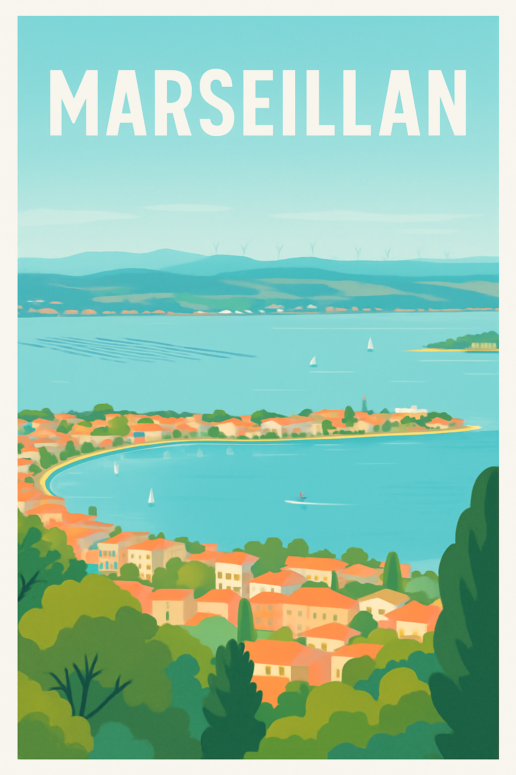 Hérault France Pas de Cadre / 20 × 30cm Affiche de Marseillan - Évasion et douceur en bord de mer