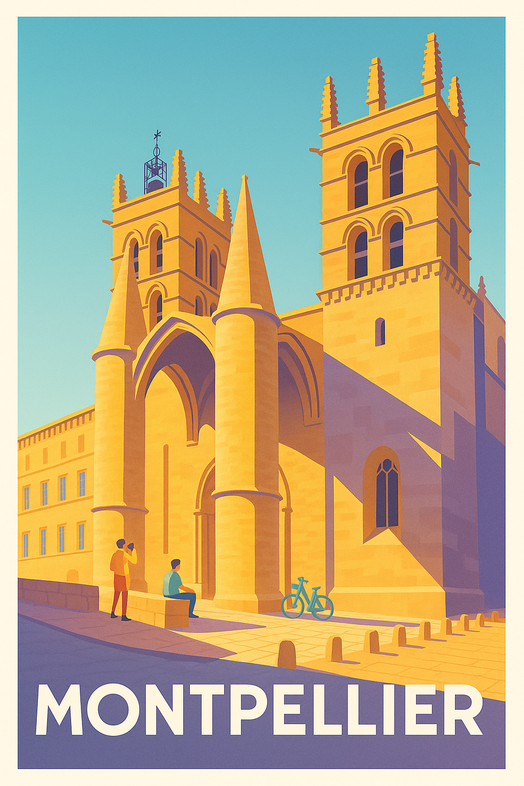 Hérault France Pas de Cadre / 20 × 30cm Affiche de Montpellier - Lumières dorées sur la cathédrale Saint-Pierre