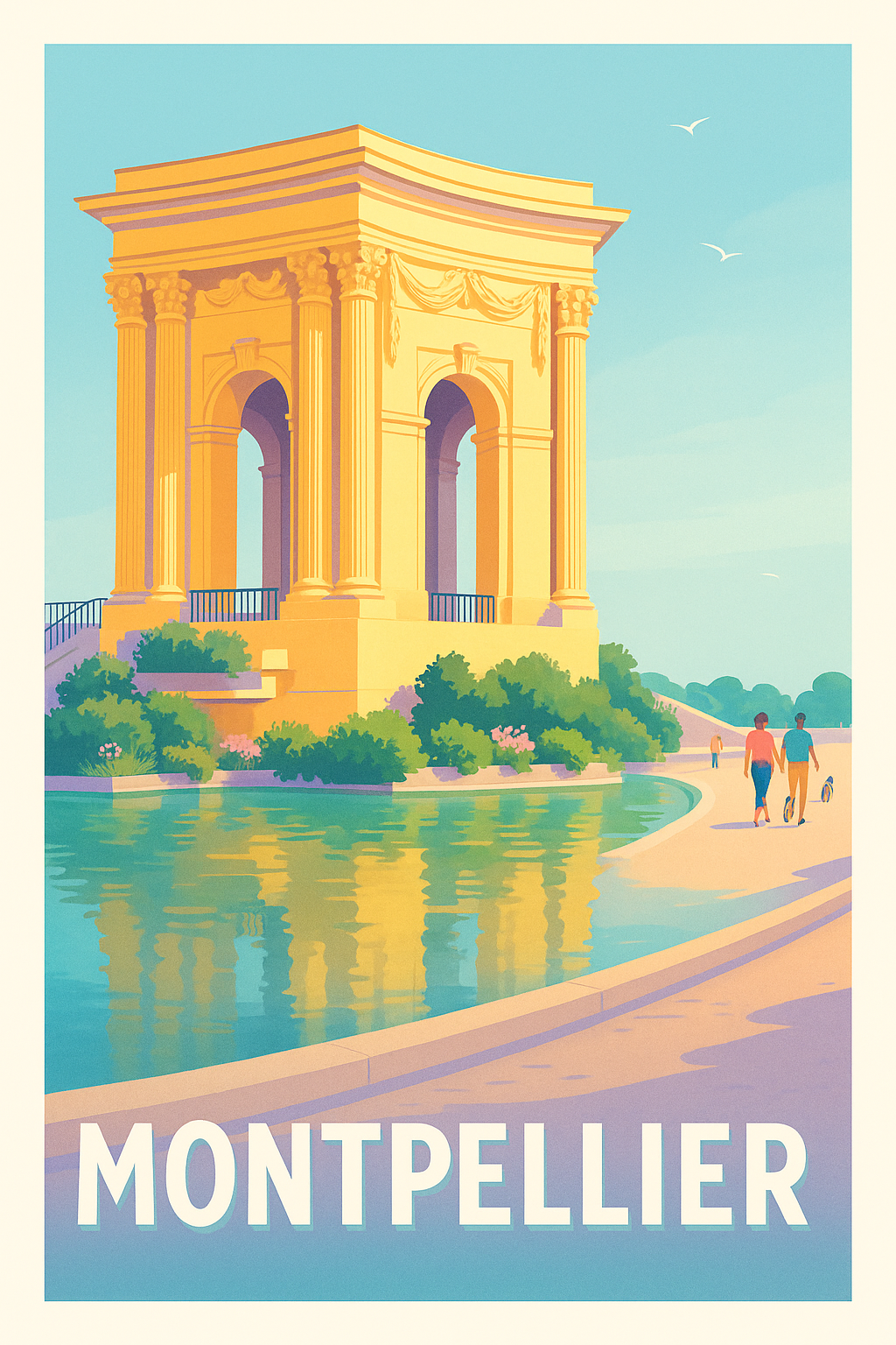 Hérault France Pas de Cadre / 20 × 30cm Affiche de Montpellier - Promenade ensoleillée au Peyrou
