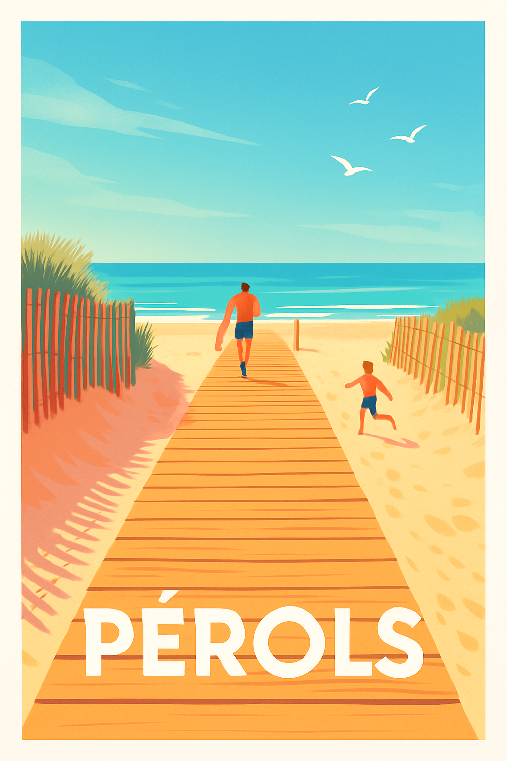 Hérault France Pas de Cadre / 20 × 30cm Affiche de Pérols - Évasion balnéaire ensoleillée