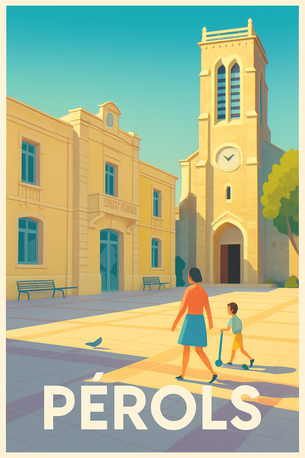 Hérault France Pas de Cadre / 20 × 30cm Affiche de Pérols - Un coin de douceur ensoleillée