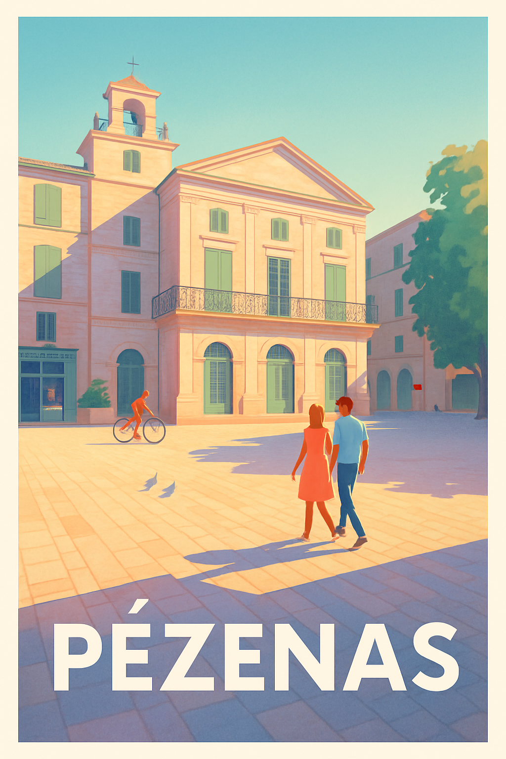 Hérault France Pas de Cadre / 20 × 30cm Affiche de Pézenas - Douceur et lumière du Sud